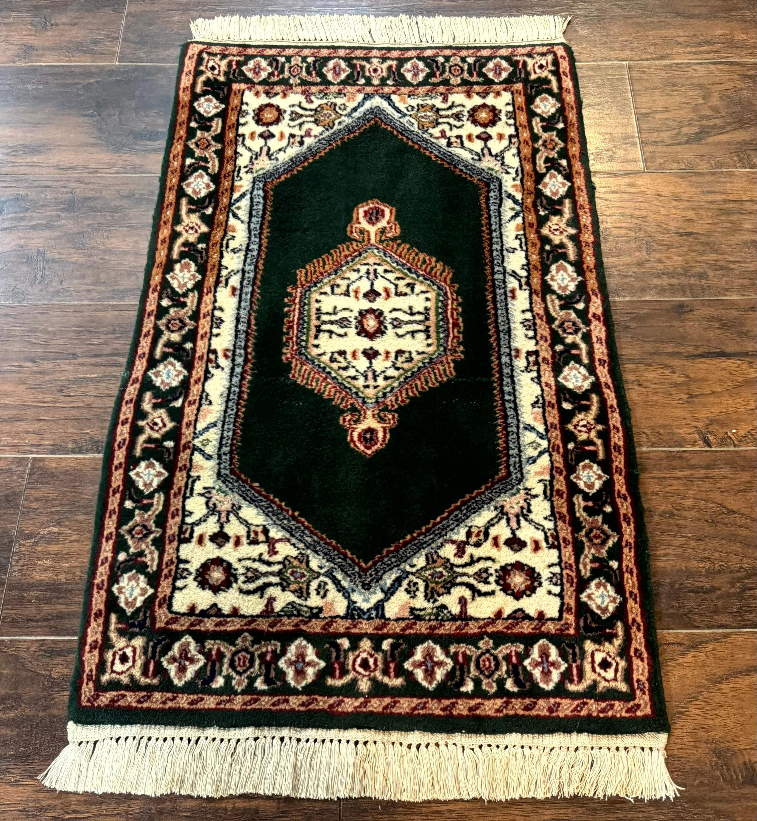 Small Indo Persian Dark Green Rug 2x3, Geometric Semi Open Field - Jewel Rugs