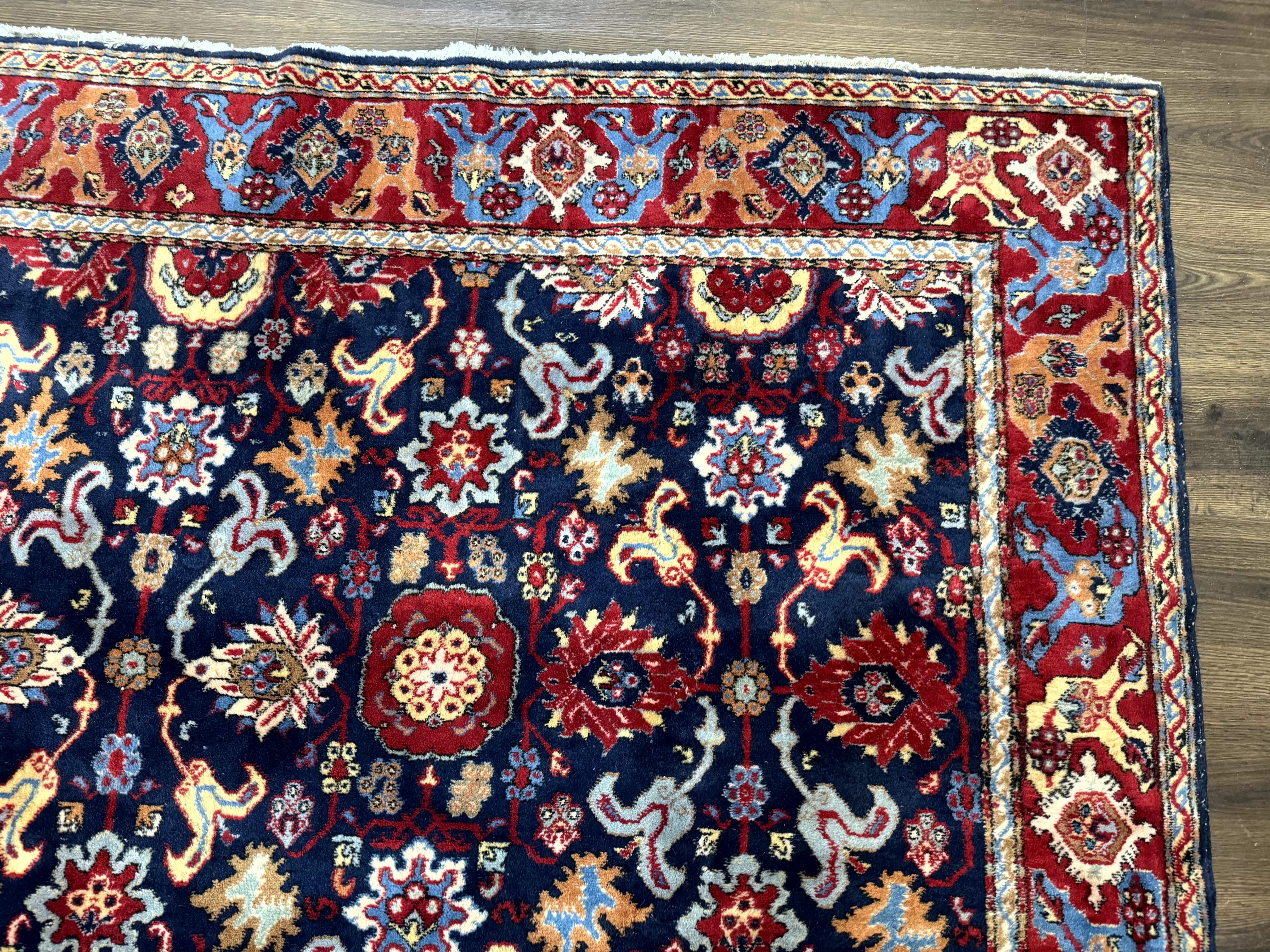 Persian Sarouk Mahal Rug 7x11, Navy Blue Multicolor Colorful Persian Carpet, Mina Khani Allover Pattern, Vintage Persian Rug - Jewel Rugs