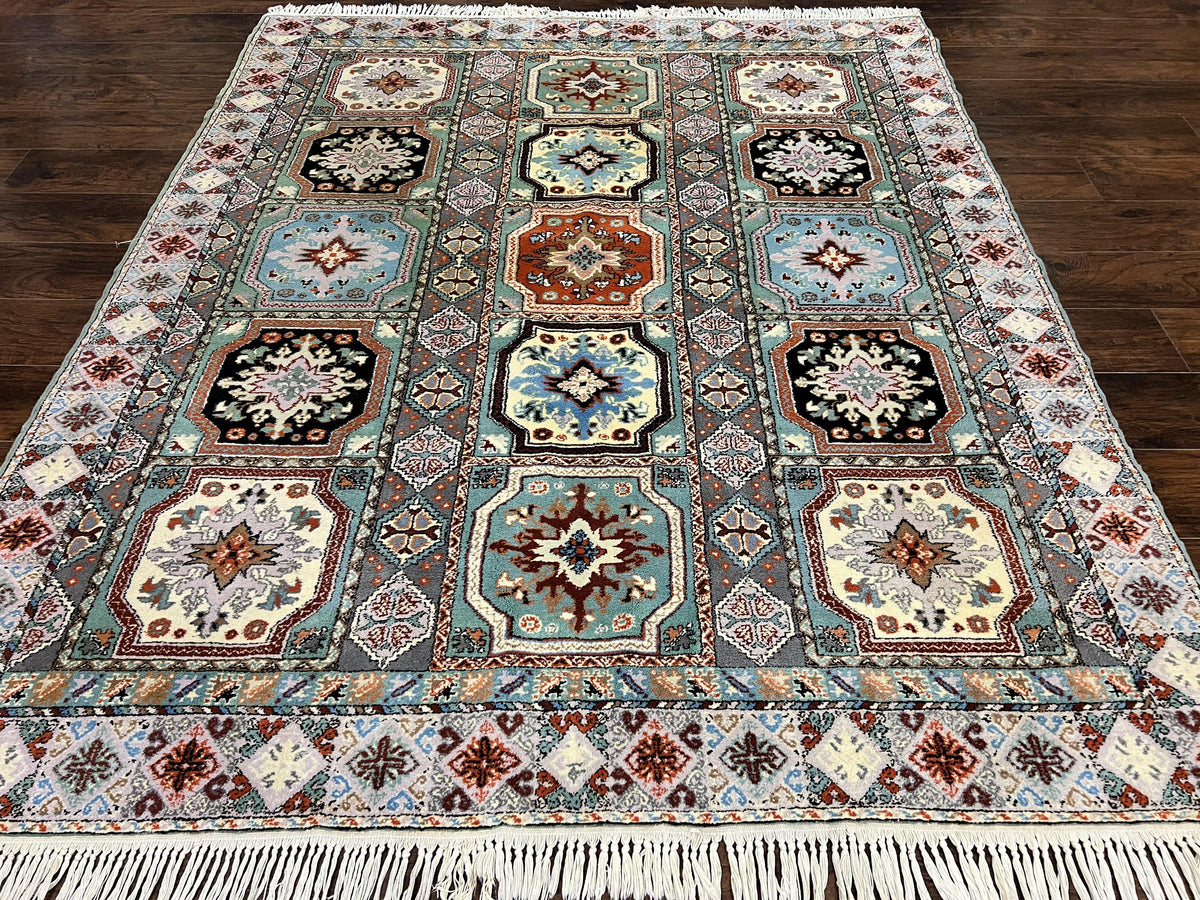 Panel Design Area Rug Moroccan Rug 7x8, Wool Hand Knotted Vintage Carpet, Multicolor Panel D ...