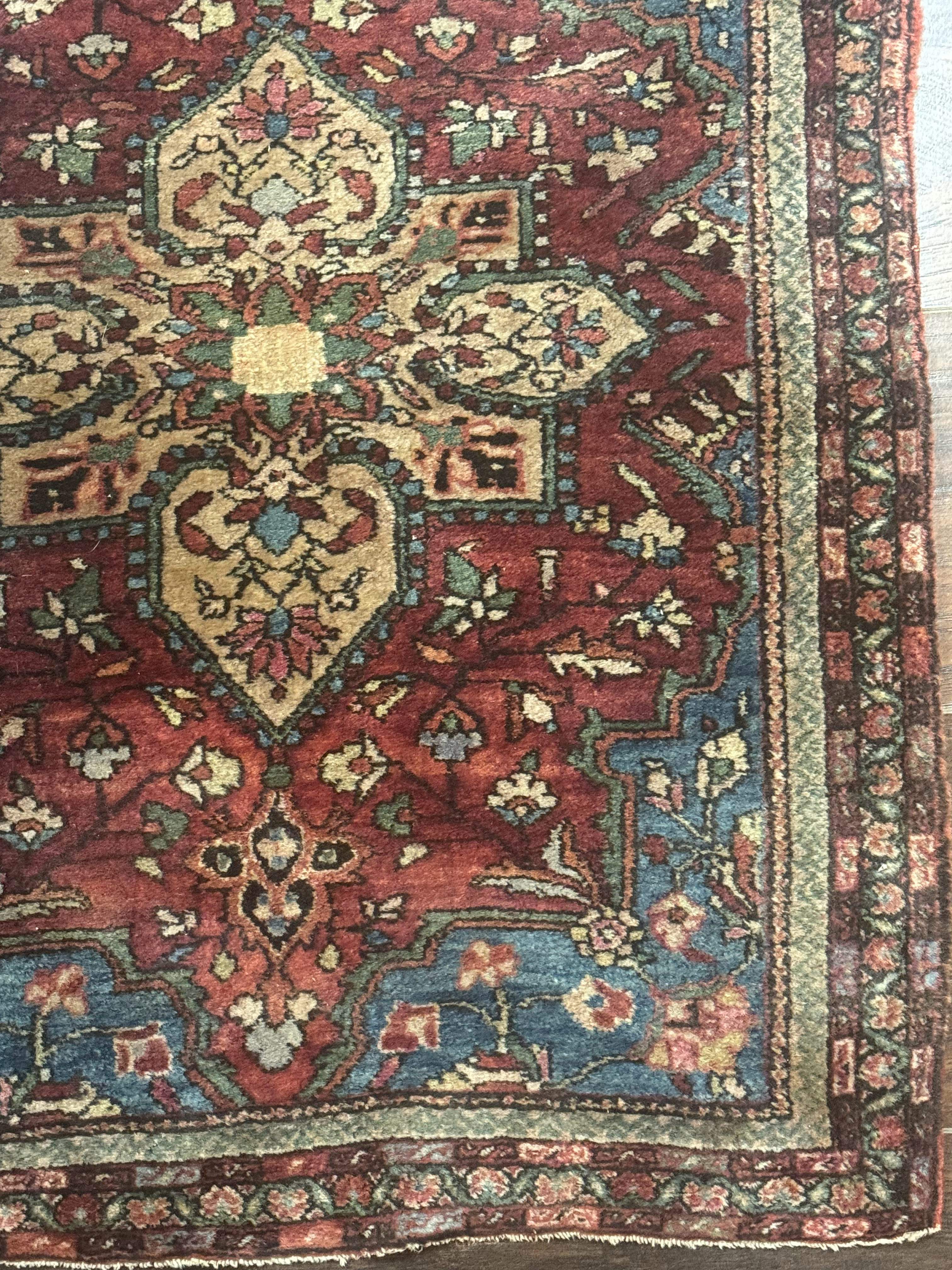 Sarouk Farahan Rug 2x3 - Rust Red and Light Blue, Handmade Wool Persian Small Scatter Rug, Antique, 225 KPSI - Jewel Rugs