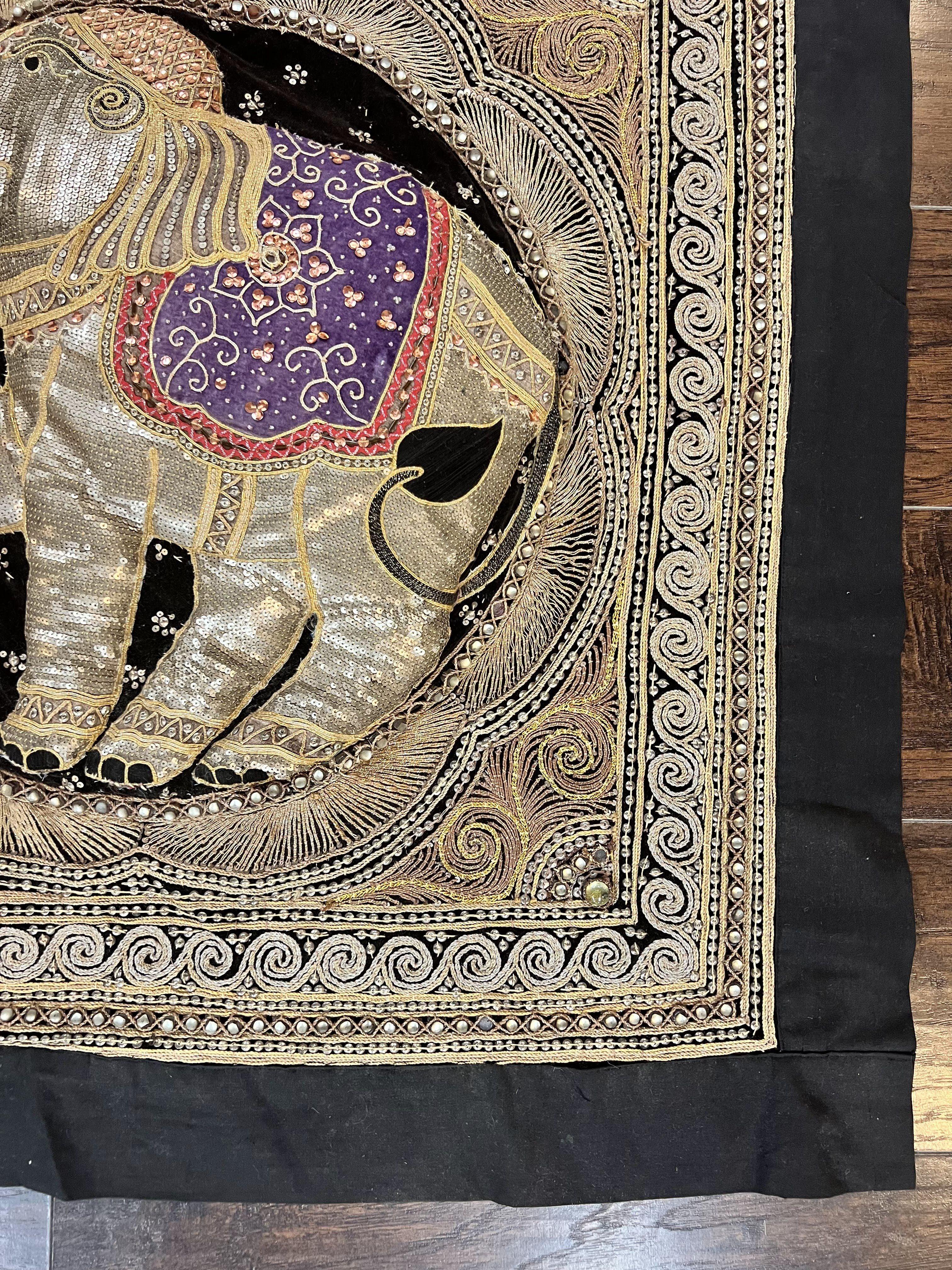 Indian Embroidery 3x3, Elephant Design, Detailed Needlepoint, Beadwork - Jewel Rugs