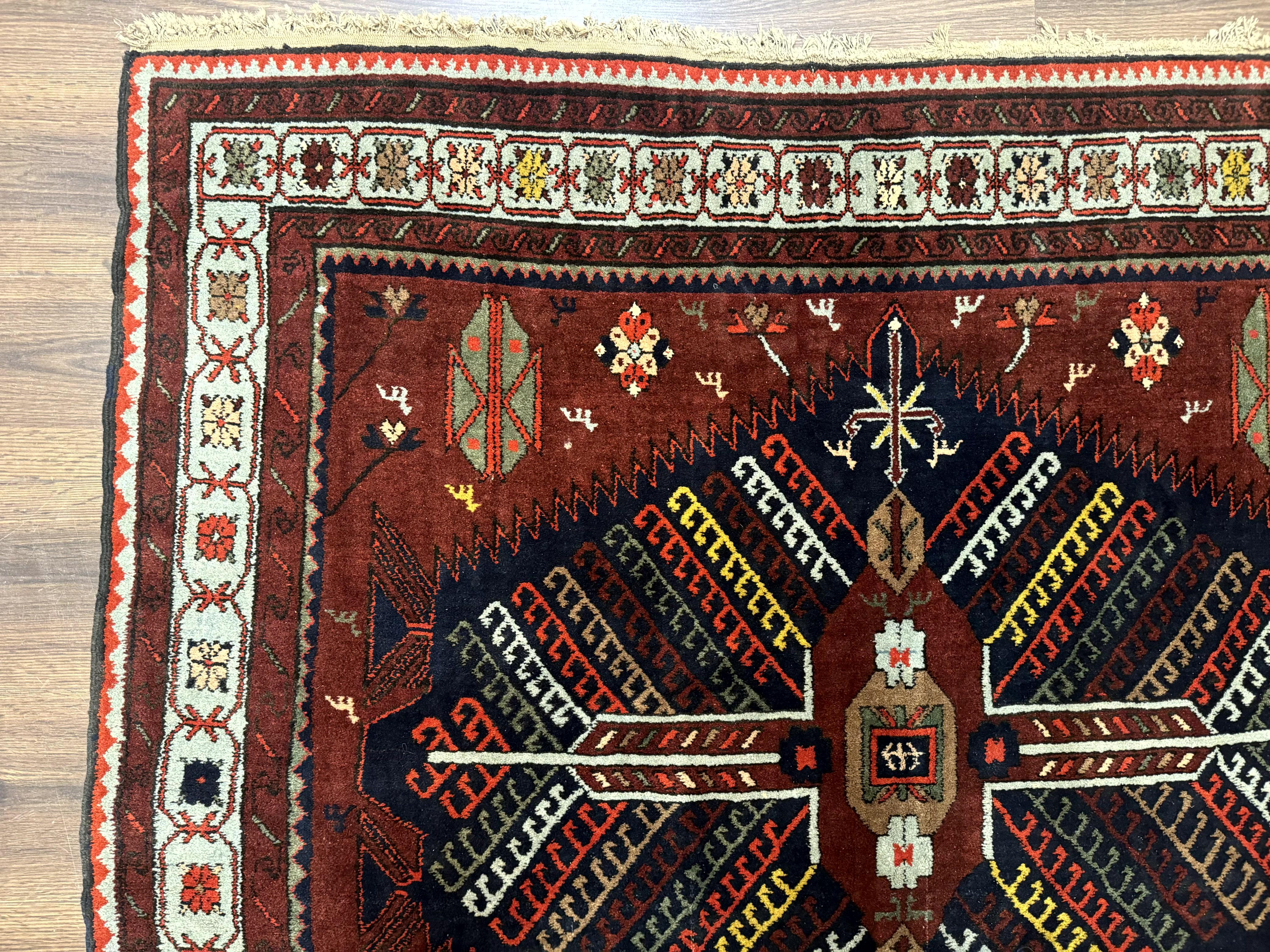 Antique Persian Tribal Rug 5 x 7.8, Triple Medallions, Red, Persian Afshar Rug - Jewel Rugs