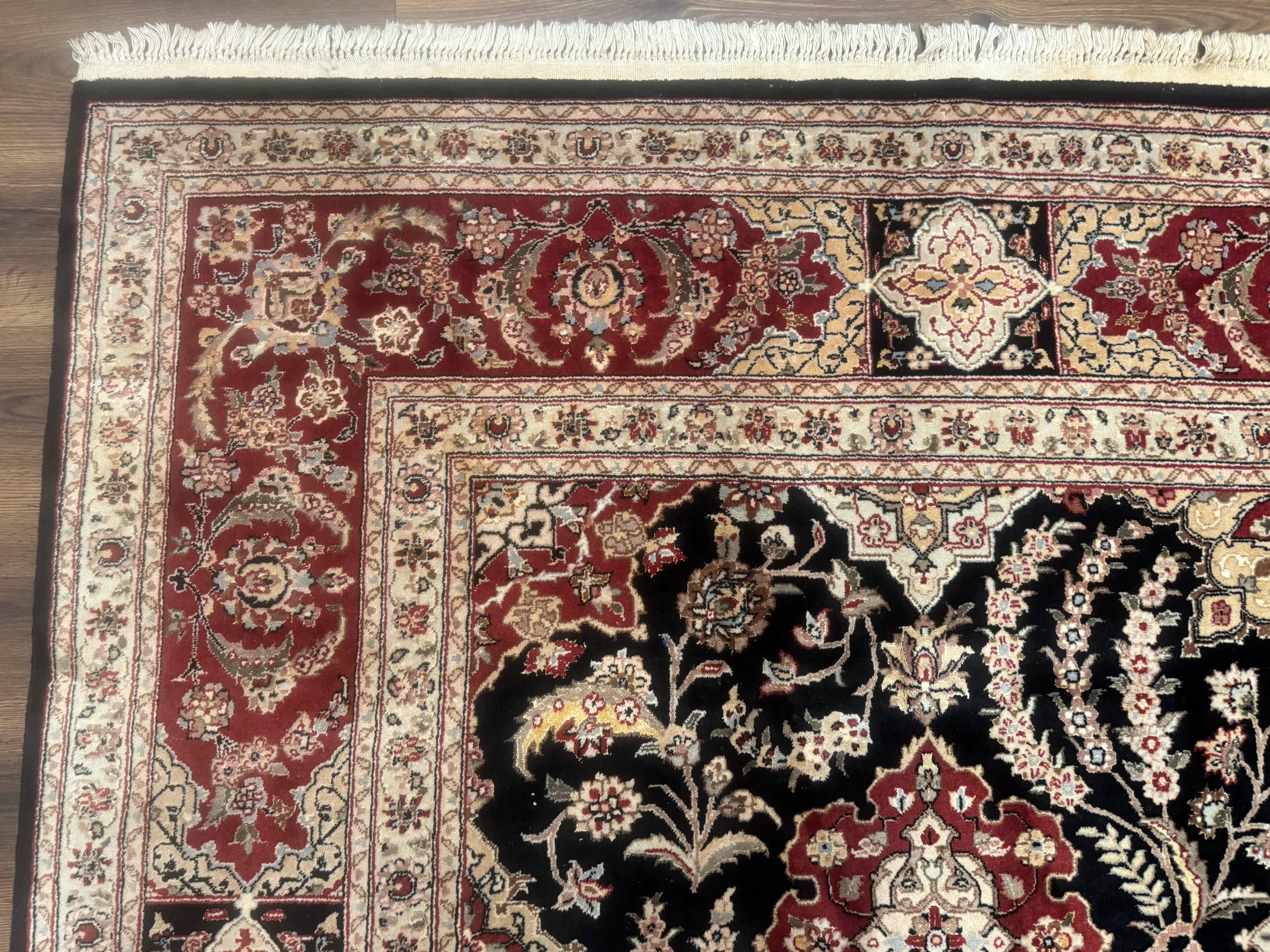 Sino Persian Rug 9x12, Black & Maroon, Wool and Silk, Allover Pattern - Jewel Rugs