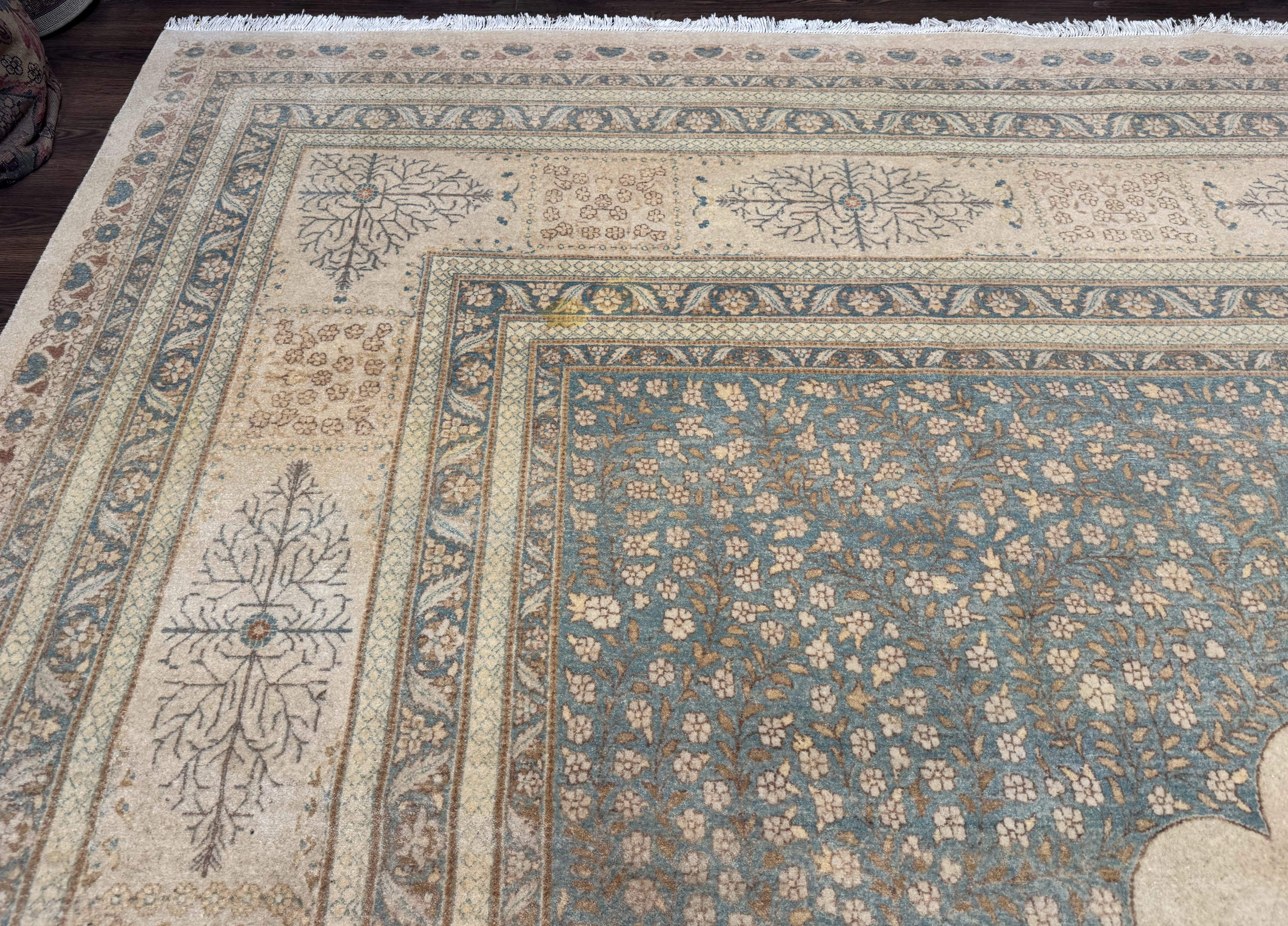 Palace Size Pak Persian Rug 12x18, Haji Jalili Design, Pakistani Carpet, Oat and Light Blue, Fine 260 KPSI - Jewel Rugs