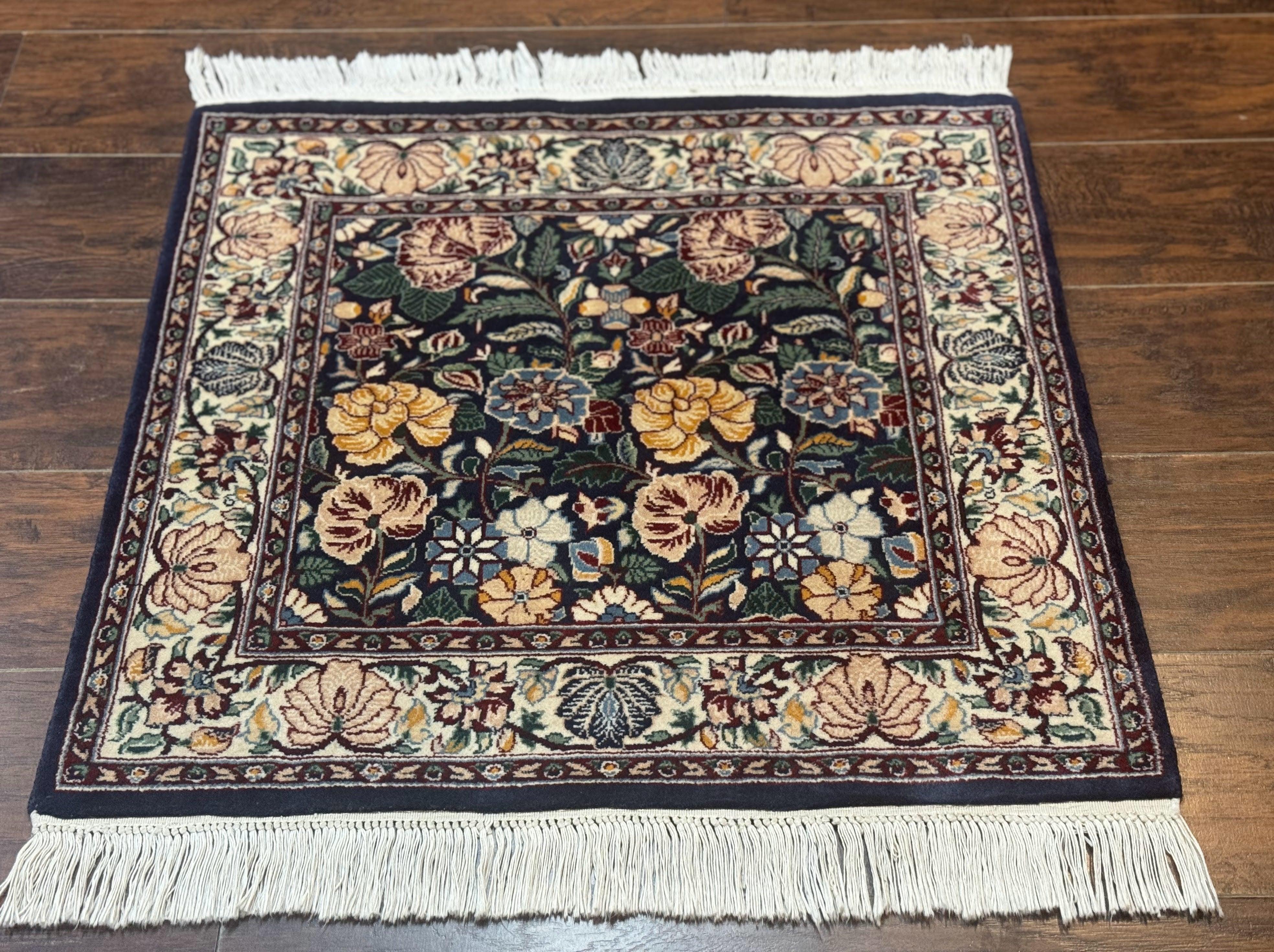 Square Pak Persian Small Rug 2.7 x 2.7, William Morris Design, Dark Green, Floral, Handmade - Jewel Rugs