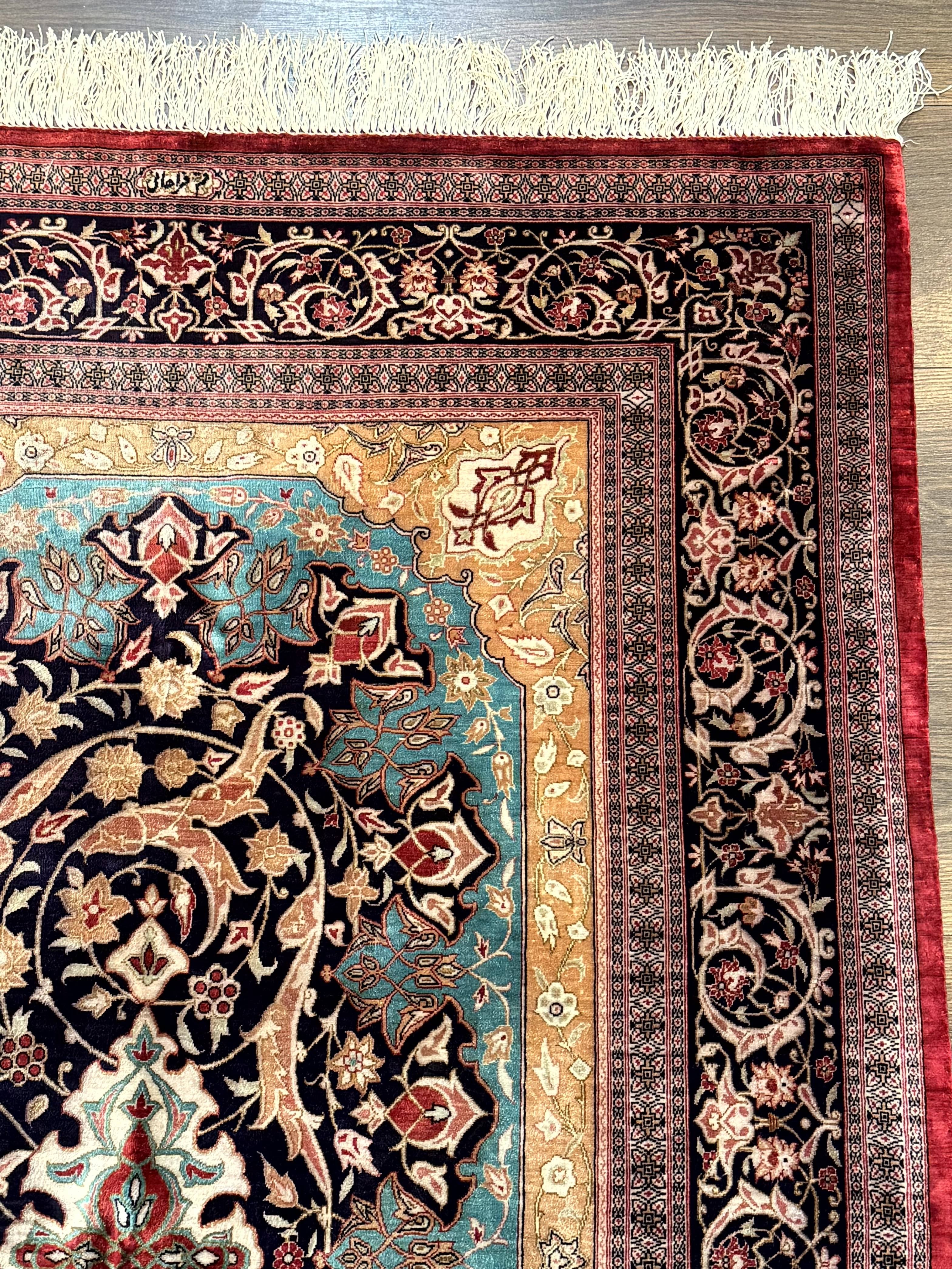 Magnificent Persian Qum Silk Rug 3x5, Exceptionally Fine 780 KPSI, Signed, Rare - Jewel Rugs