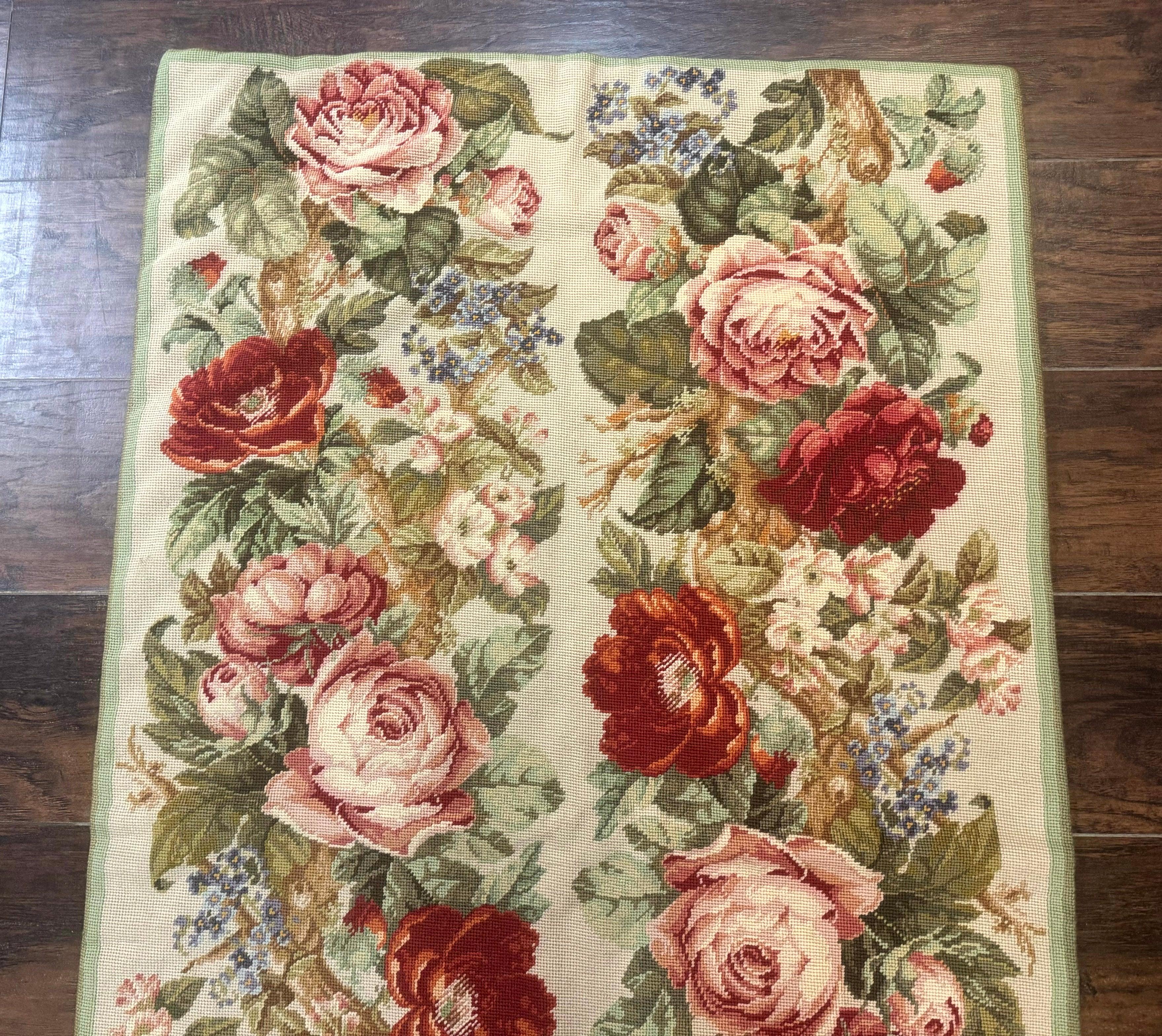 Small Needlepoint Rug 2.8 x 4.7, Floral, Vintage - Jewel Rugs