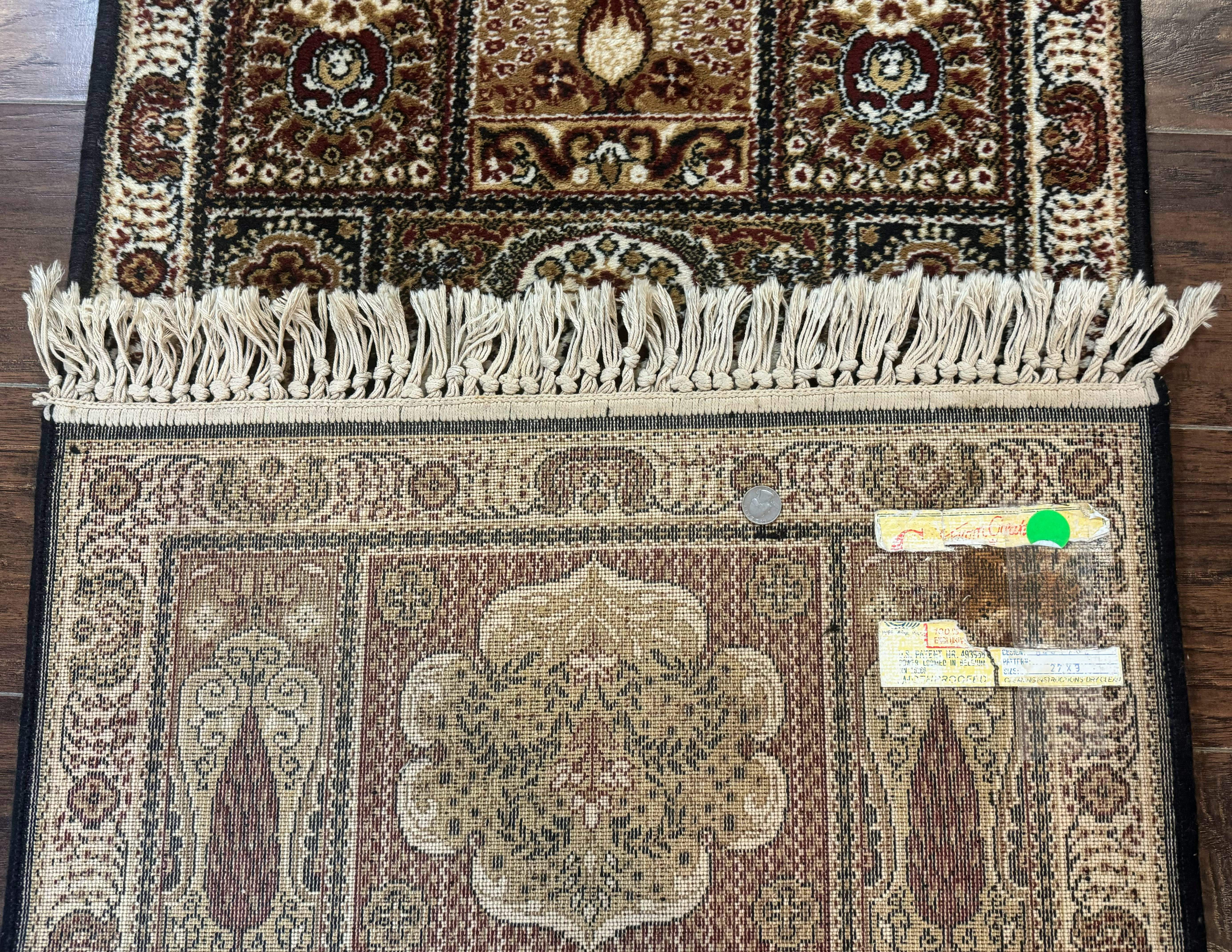 Couristan Runner Rug 2x9, Panel Design, Peacocks, Belgium Power Loomed, Wool Runner - Jewel Rugs