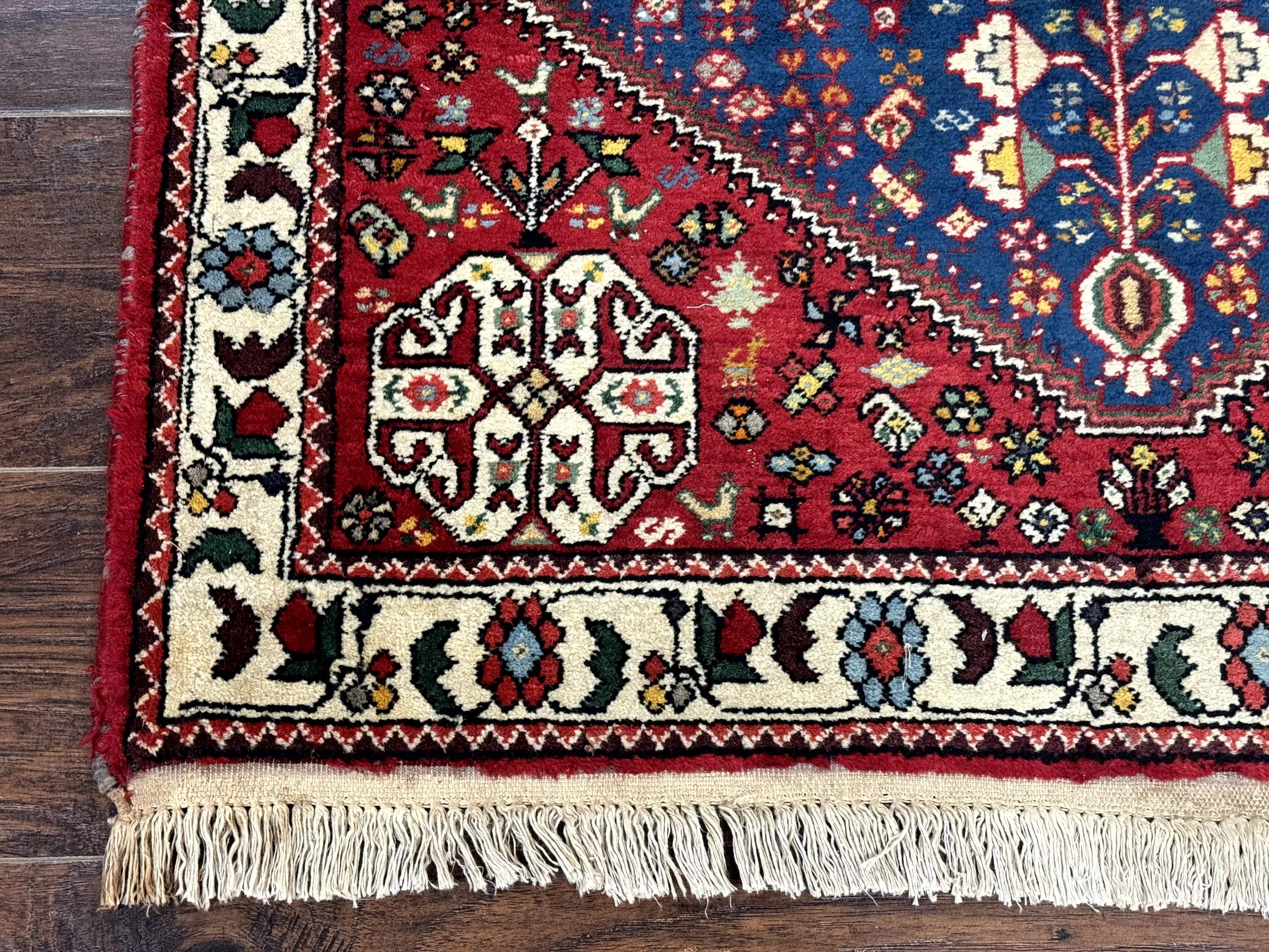 Persian Shiraz Tribal Rug 3x5 – Blue and Red, Wool, Animal Pictorials - Jewel Rugs