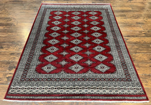 Pakistani Bokhara Rug 6x8, Fine Turkoman Carpet, Wool Handmade Vintage, Red, 6 x 8 Medium Sized Rug, Turkmen Rug