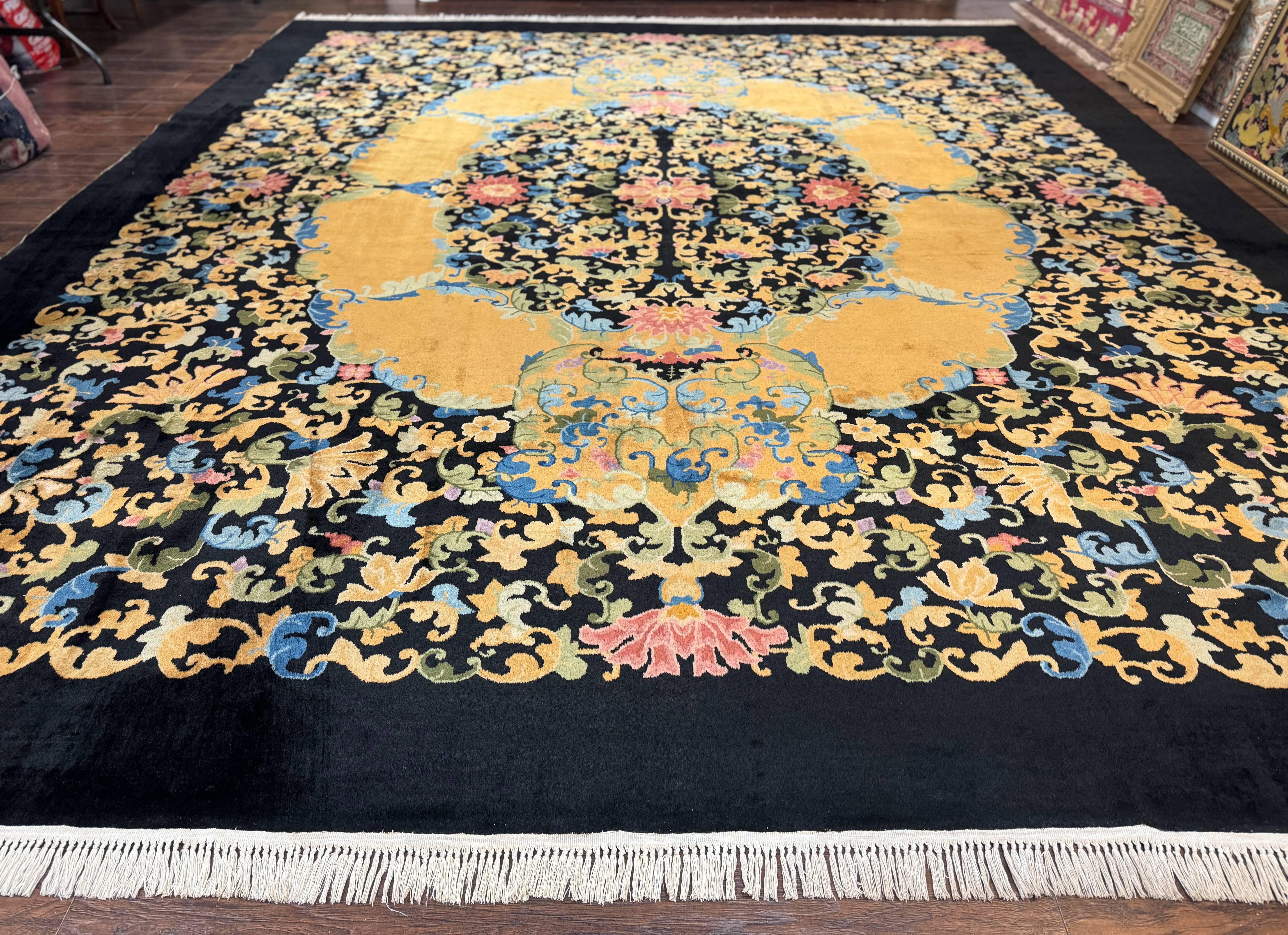 Antique Chinese Peking Rug 12.6 x 14.9, Palace Size Asian Oriental Carpet, Art Deco Rug, Rare - Jewel Rugs