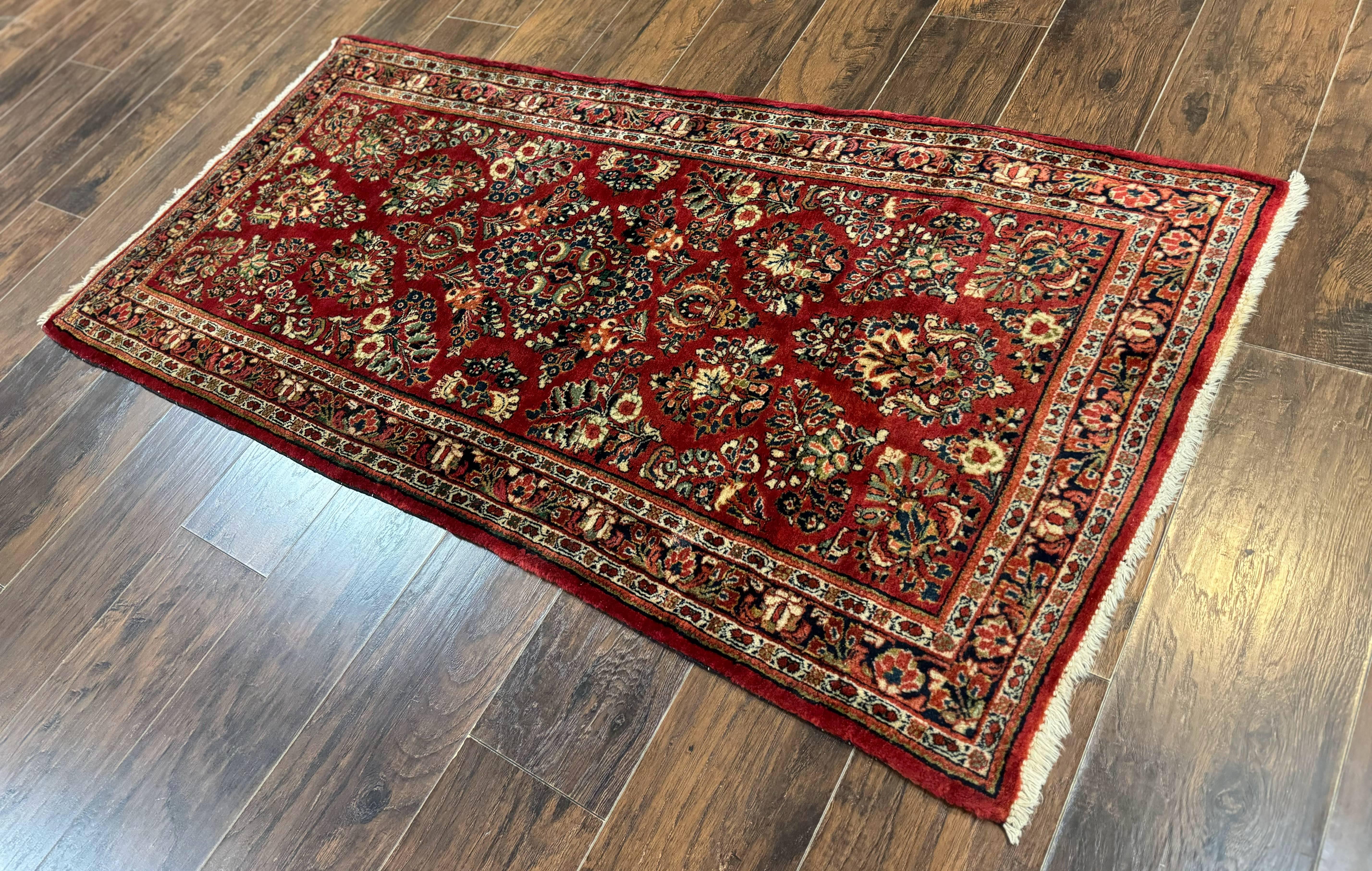 Red Persian Sarouk Rug 3 x 5.8, Antique Wool Carpet, 210 KPSI - Jewel Rugs