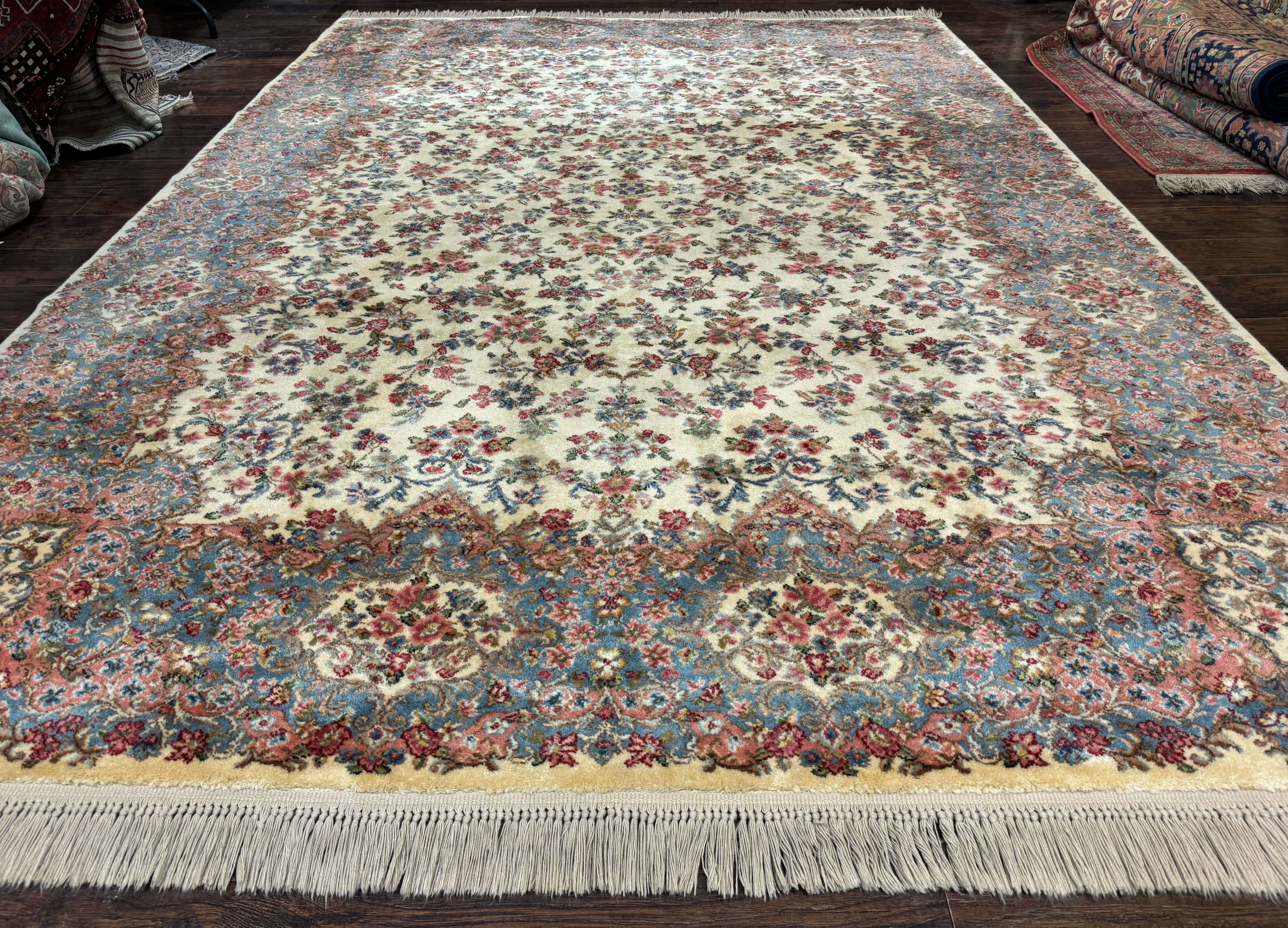 8.8 x 12 Karastan Rug #788 Ivory Kirman, Wool Vintage Original 700 Series - Jewel Rugs