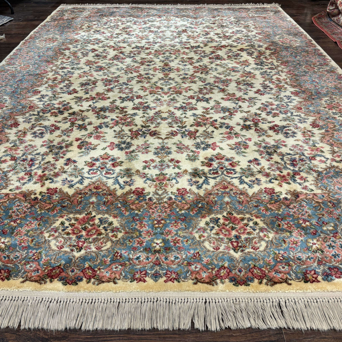 8.8 x 12 Karastan Rug #788 Ivory Kirman, Wool Vintage Original 700 Ser ...