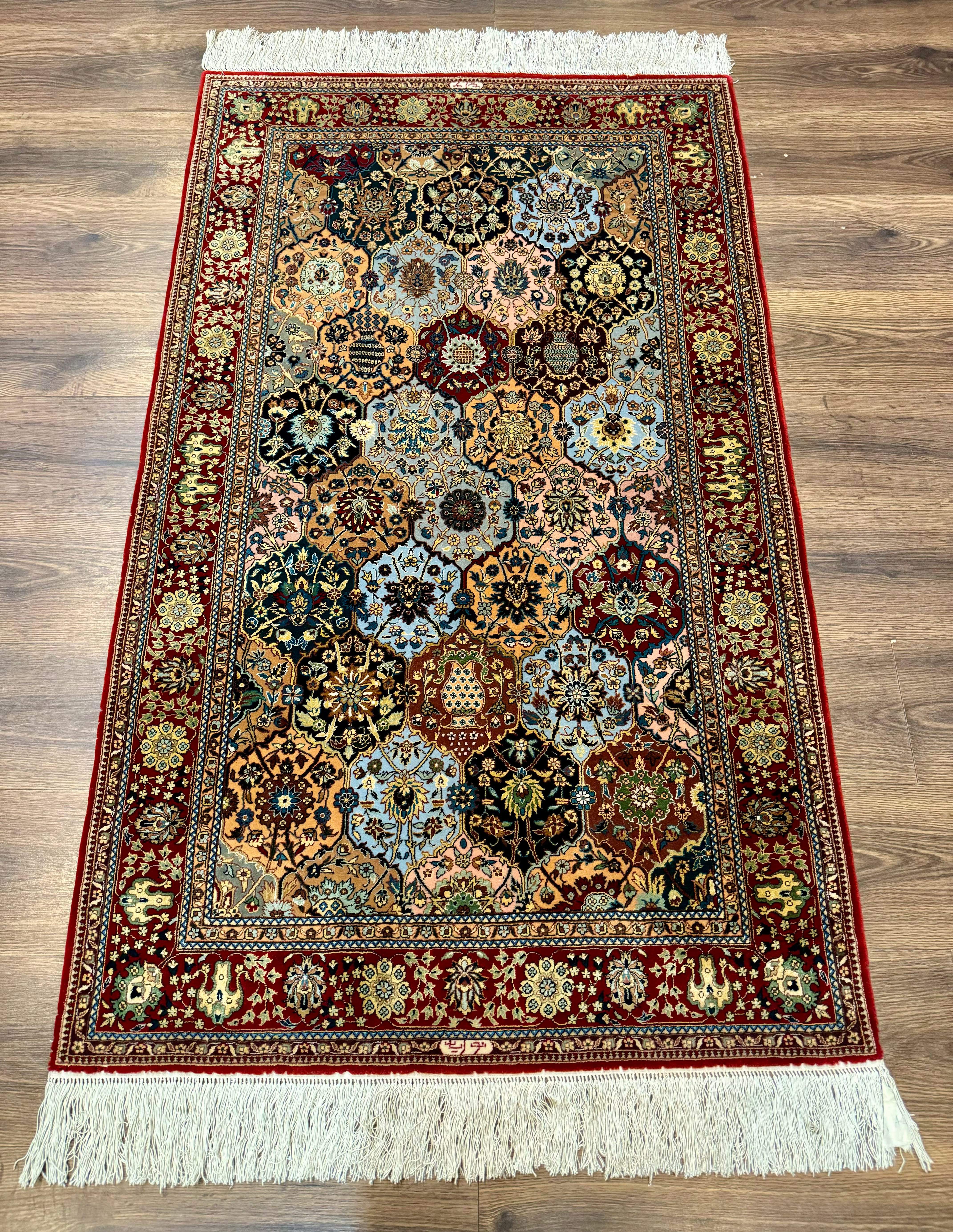 Sino Persian Qum Rug 3x5 – Multicolor, Hand-Knotted, Wool on Silk, Very Fine 480 KPSI - Jewel Rugs