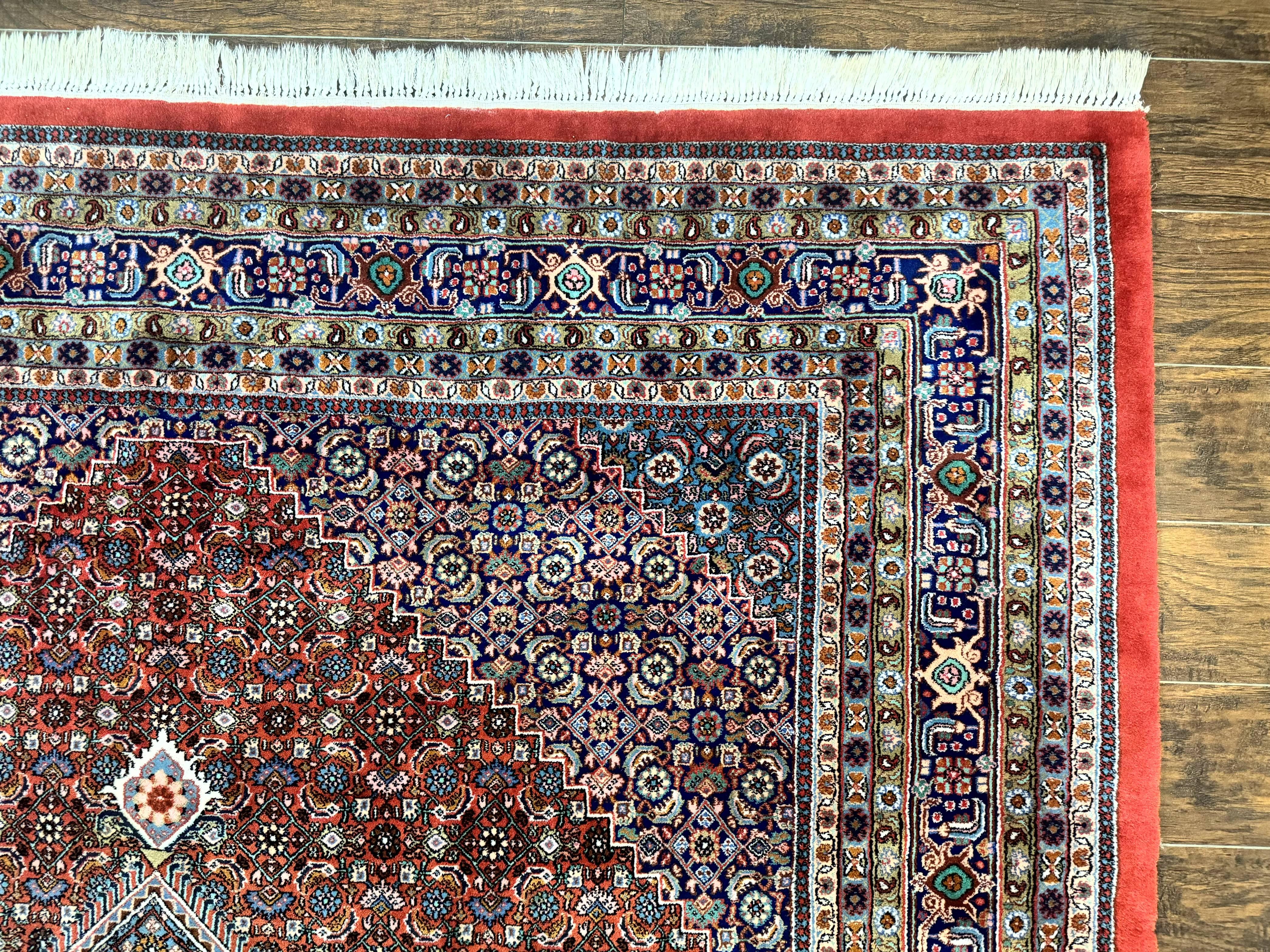Indo Persian Bidjar Rug 8x10, Red Navy Blue, Herati Mahi Pattern, Vintage Handmade Wool Carpet - Jewel Rugs