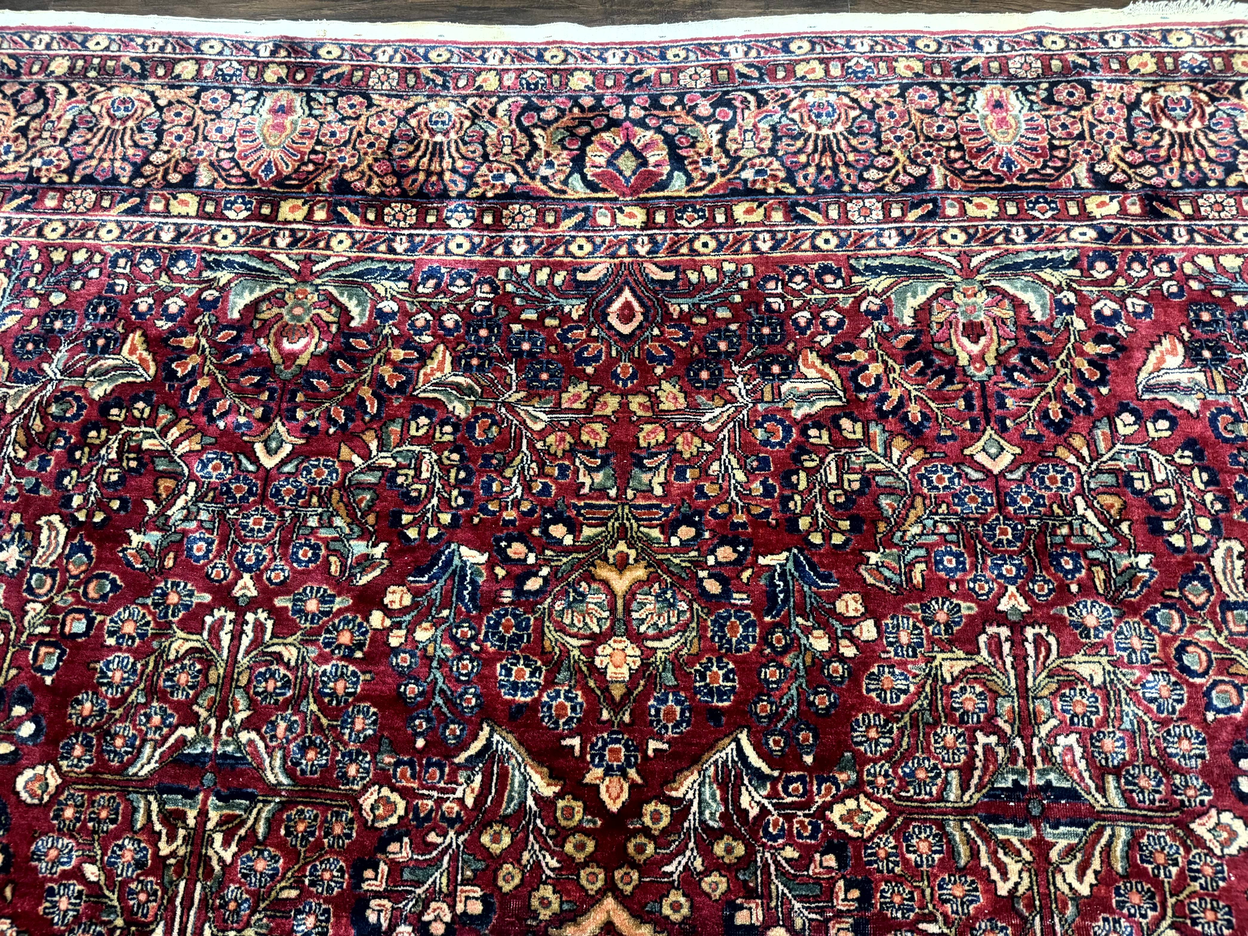 Antique Persian Sarouk Rug 9x12, Red and Blue, Large, Wool, Floral Allover - Jewel Rugs