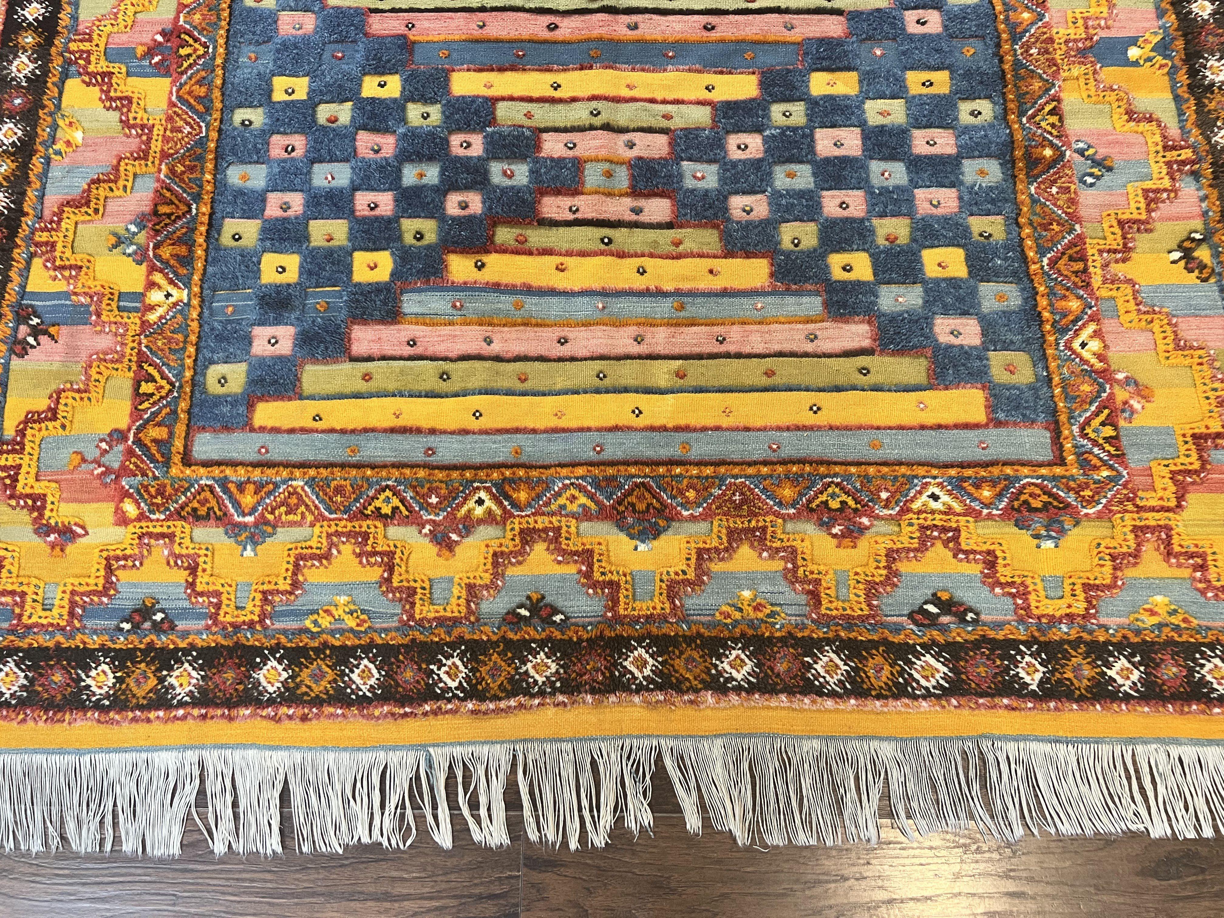 Colorful Moroccan Rug 7x8, Abstract Design, Wool Multicolor Handmade Vintage Carpet, Tribal Rug, Berber Rug - Jewel Rugs