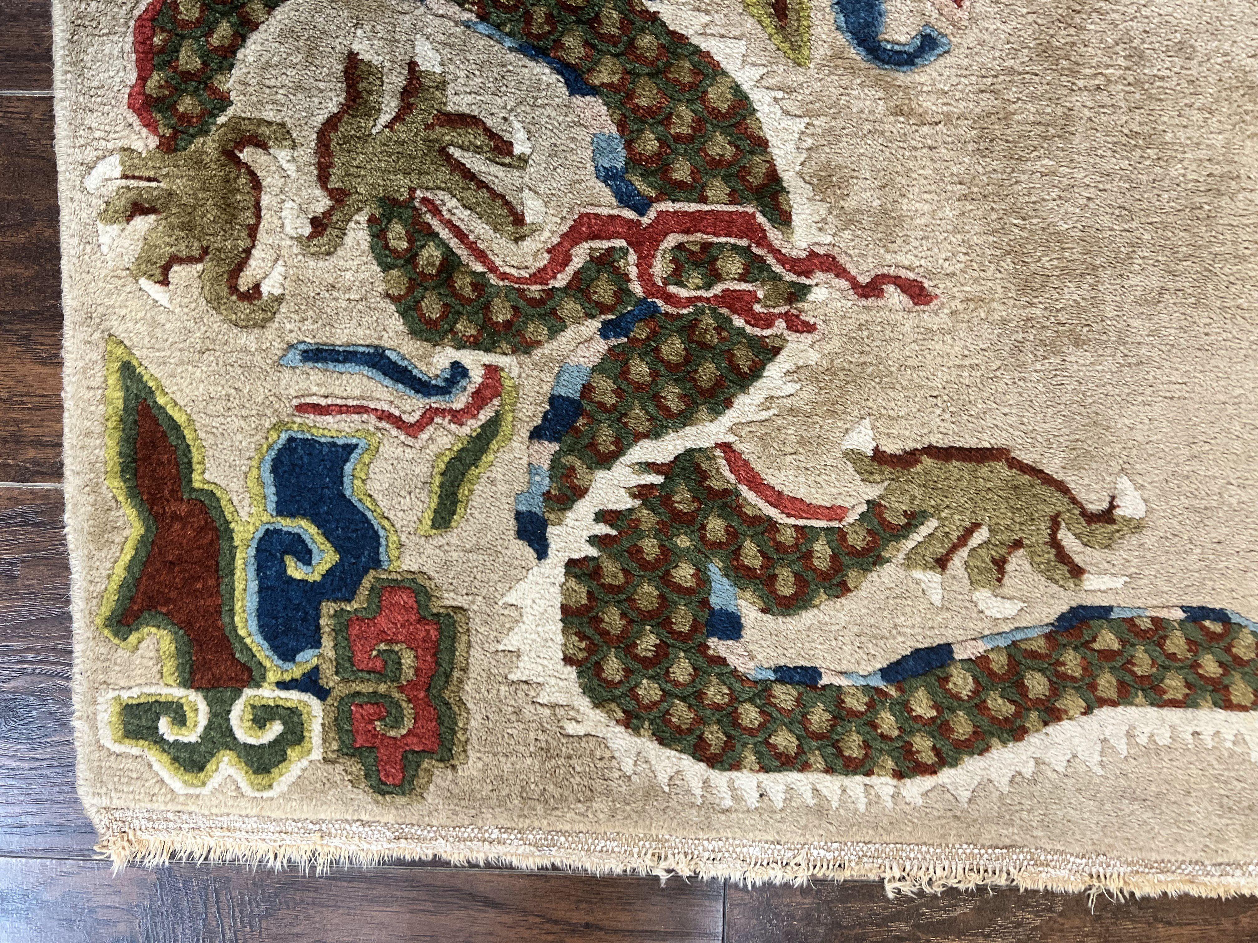Antique Chinese Peking Rug 3 x 5.6, Dragon Motifs, Handmade Wool Asian Oriental Carpet - Jewel Rugs