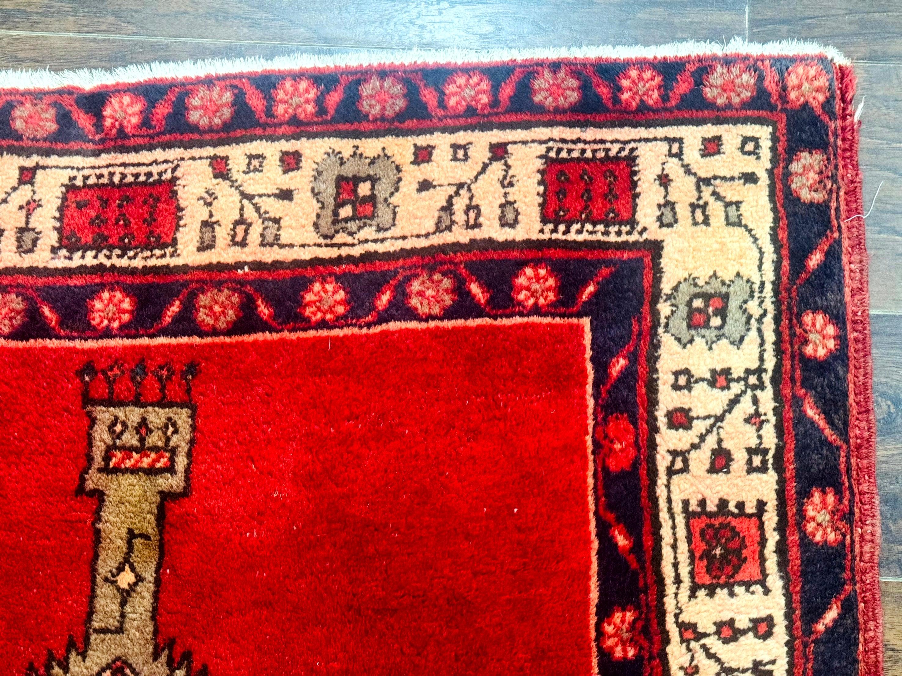 Persian Tribal Runner Rug 3.7 x 13, Red, Geometric Medallions, Sarab Runner, Semi Antique - Jewel Rugs
