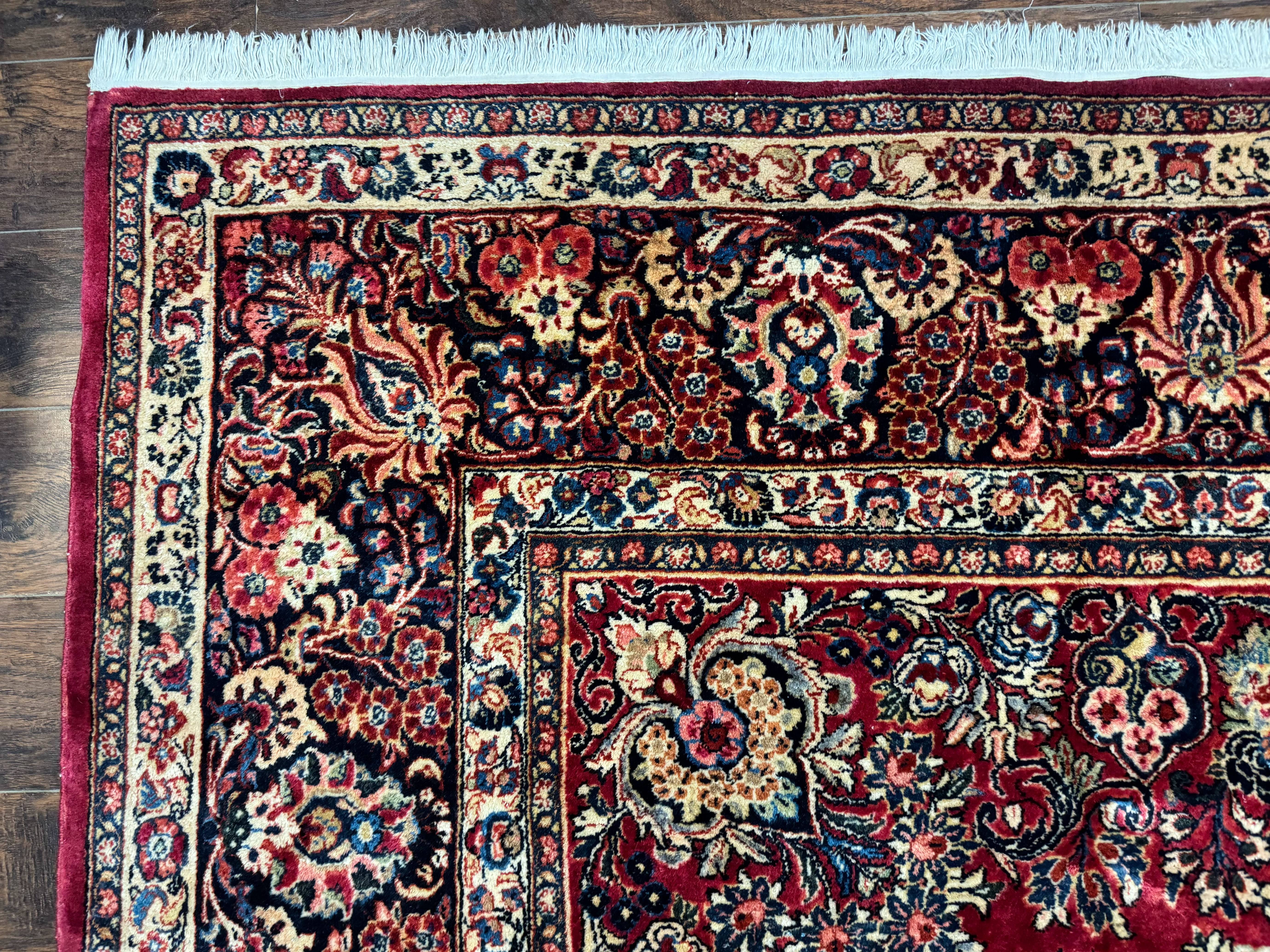 Persian Sarouk Rug 10x10, Square Persian Carpet, Red, Floral, Antique - Jewel Rugs