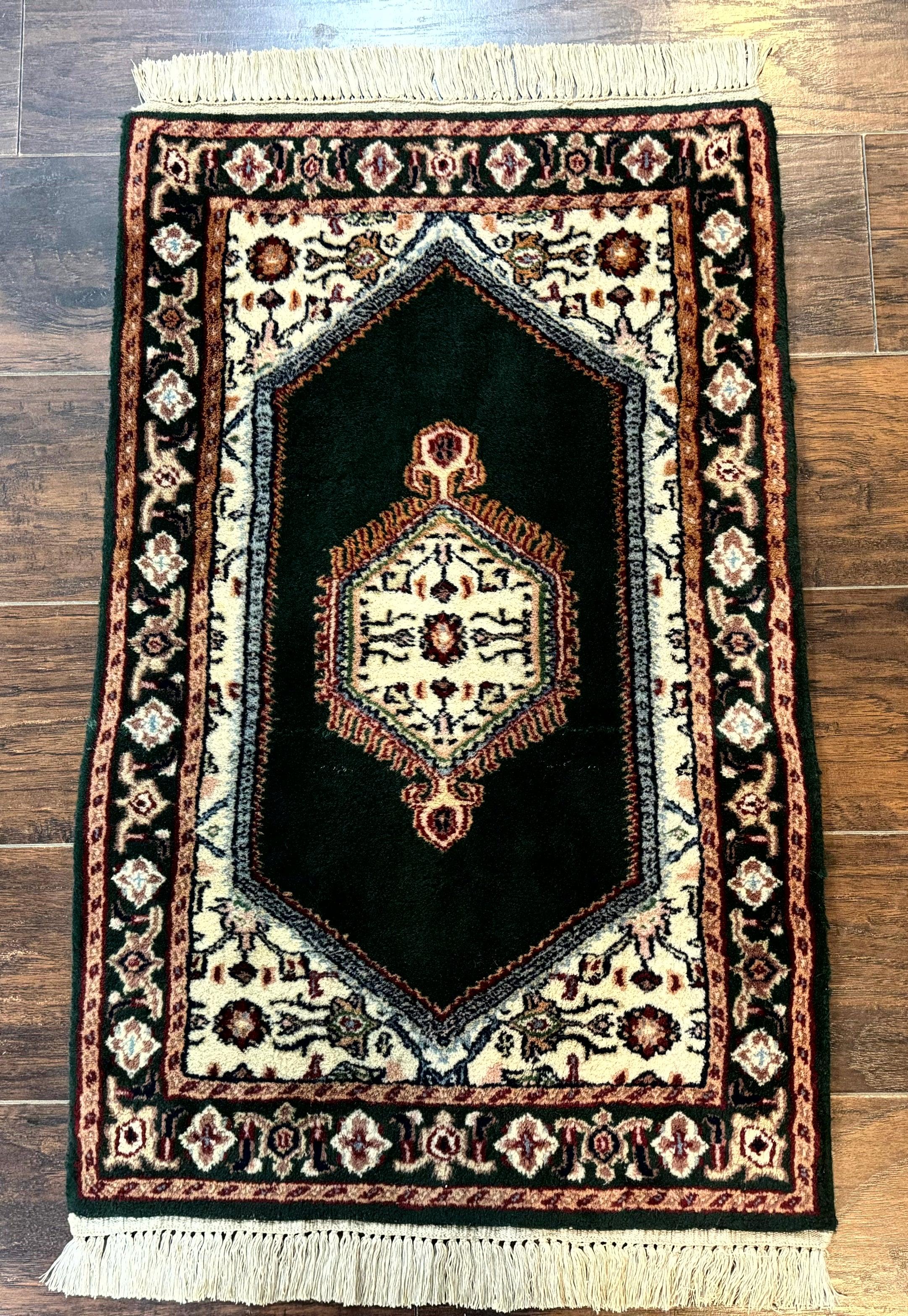 Small Indo Persian Dark Green Rug 2x3, Geometric Semi Open Field - Jewel Rugs