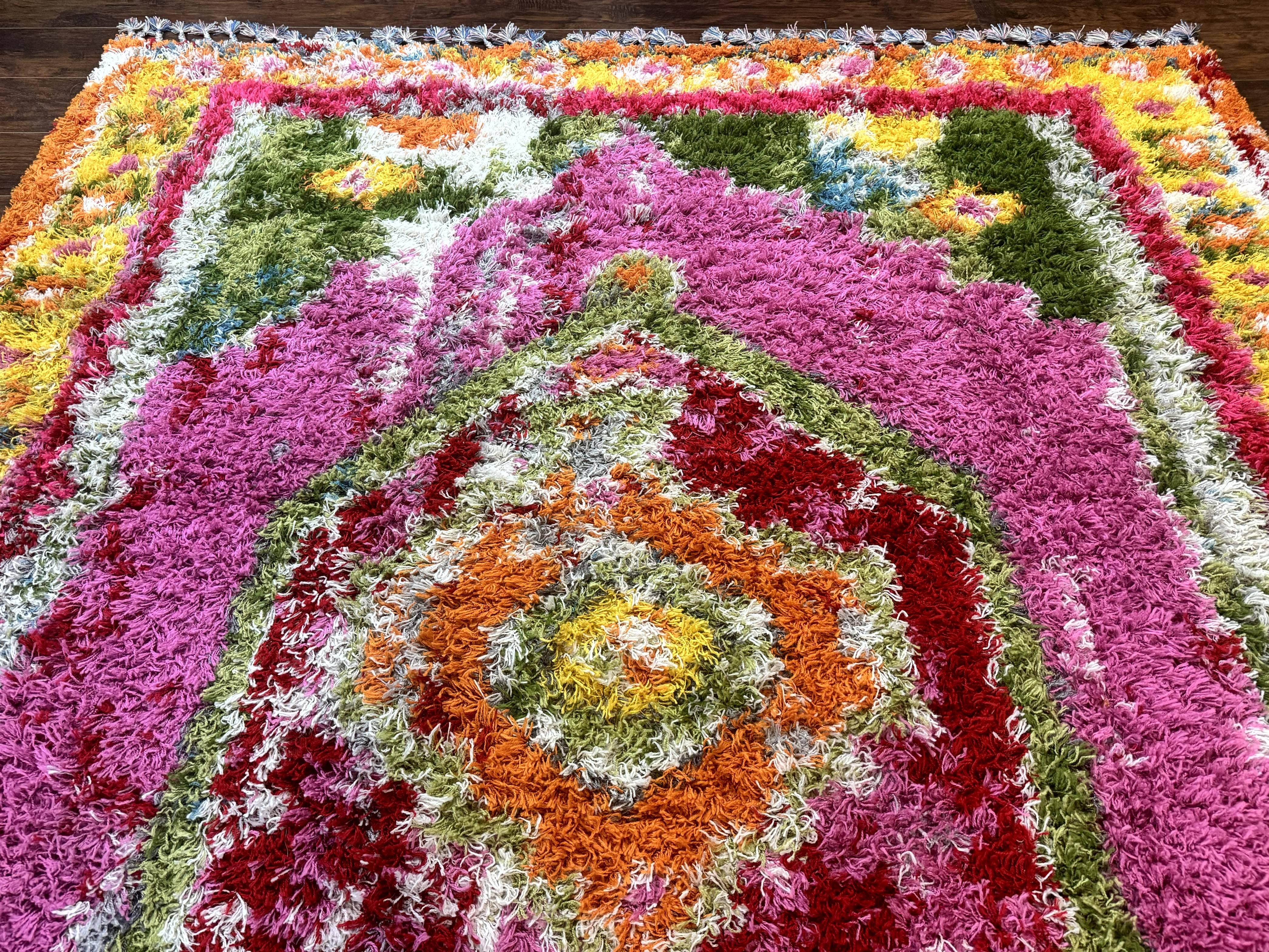 Colorful Shag Rug 8x10, Fuchsia and Multicolor - Jewel Rugs