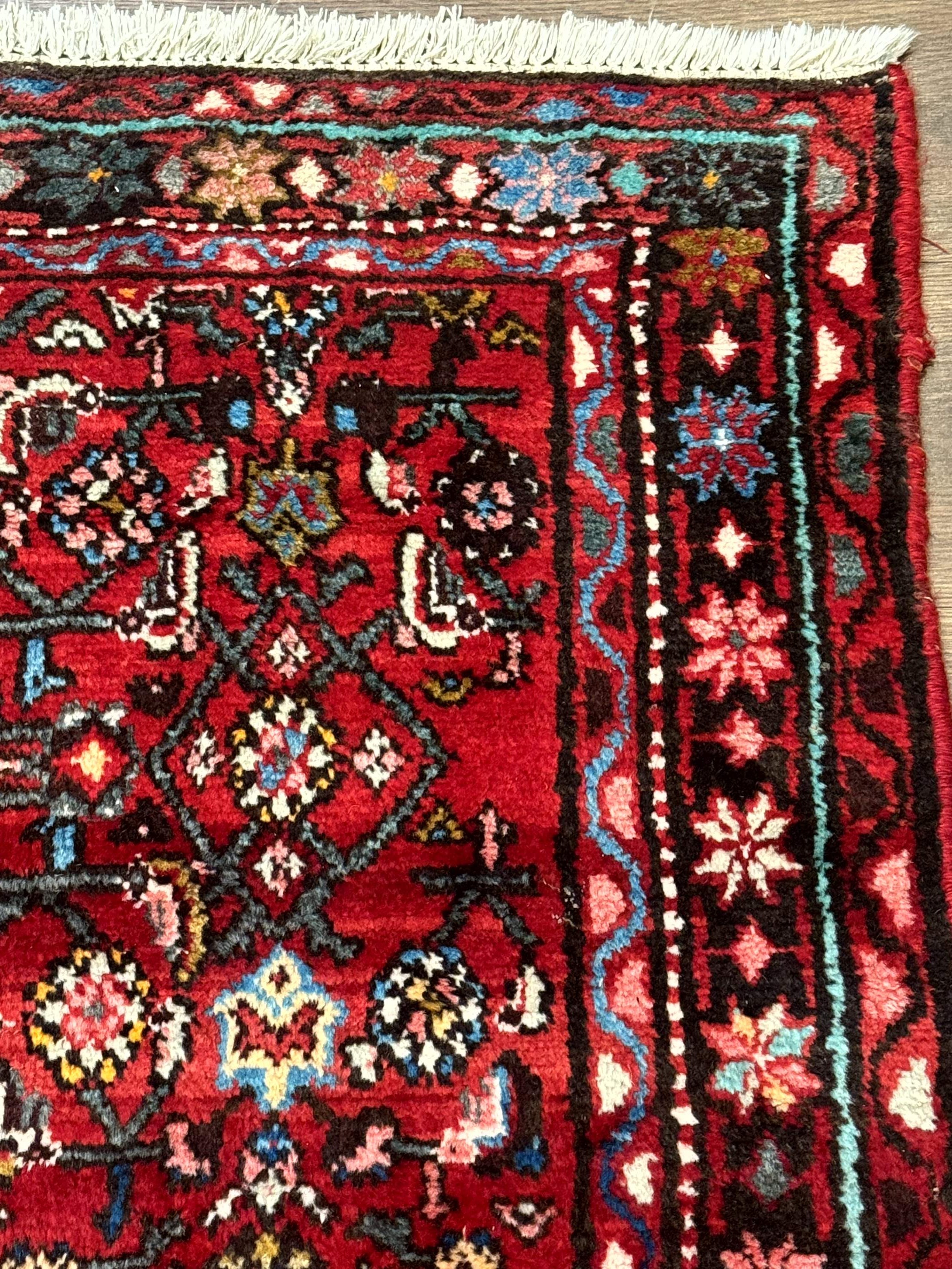 Red Persian Rug 4x7, Village Rug, Wool Vintage Carpet - Jewel Rugs