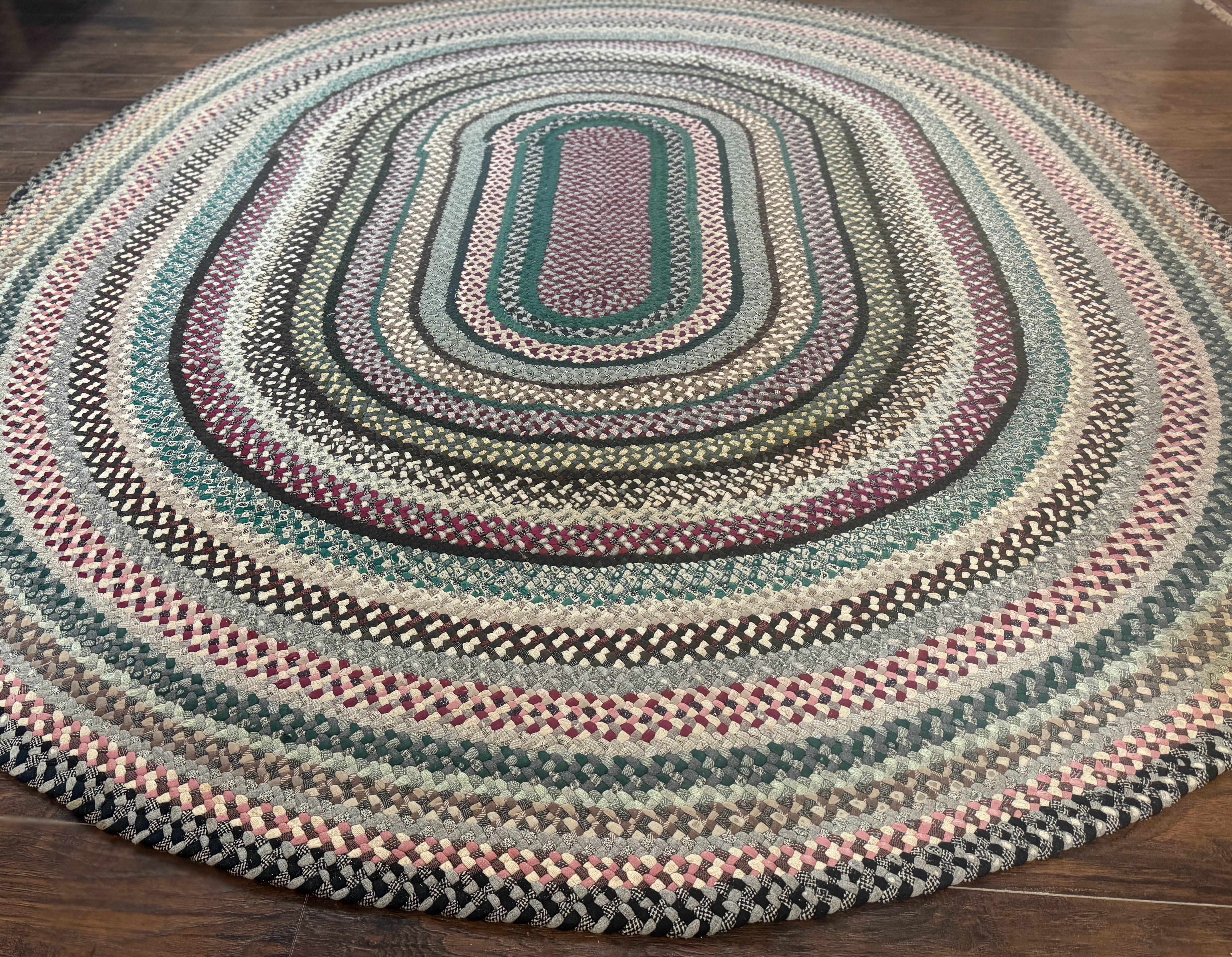 Large Oval American Braided Rug 10x12, Multicolor Vintage Braided Carpet - Jewel Rugs