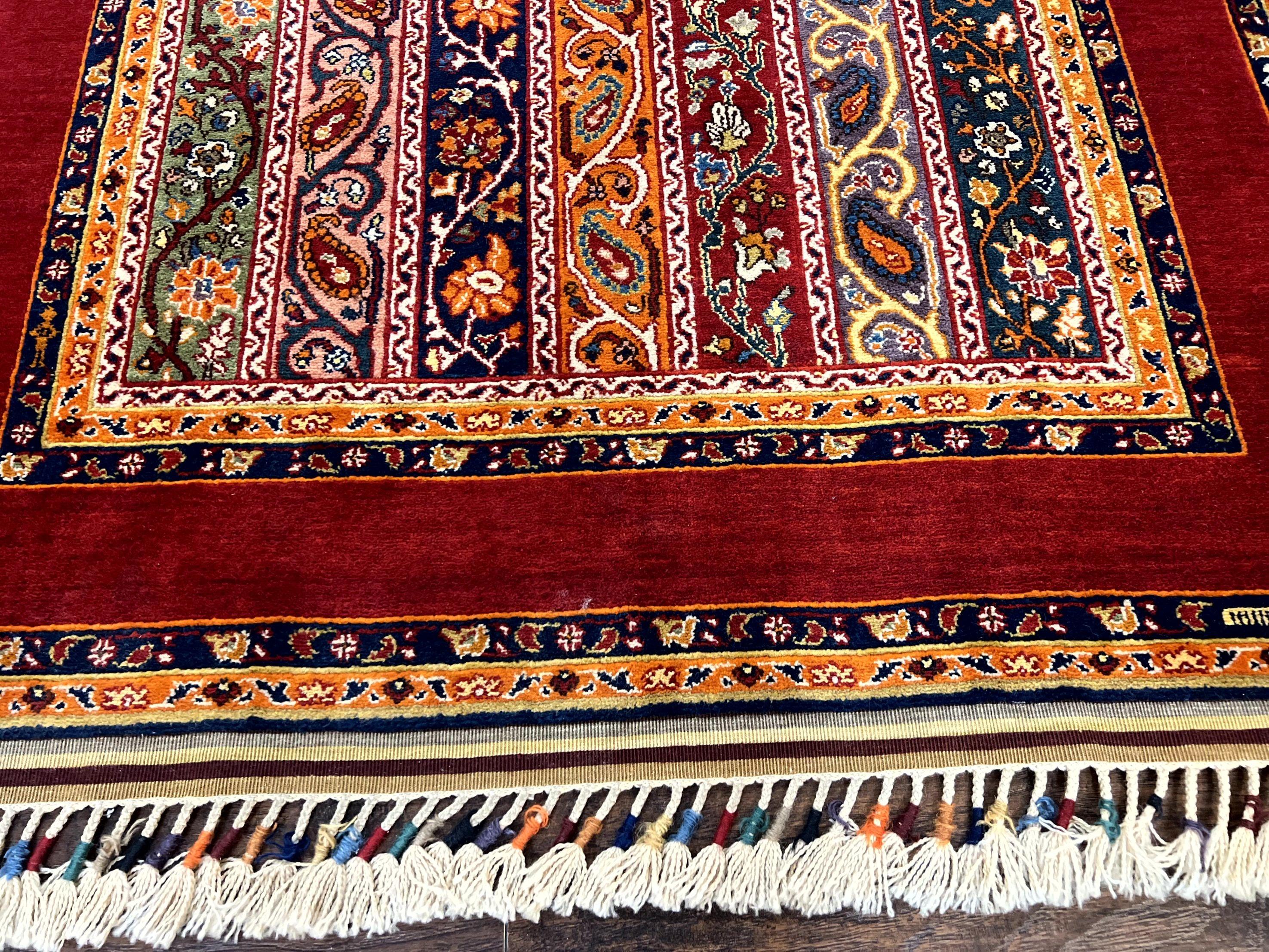 Turkish Rug 4x6, Stripe Pattern, Red & Multicolor, Vintage Handmade Wool Carpet - Jewel Rugs