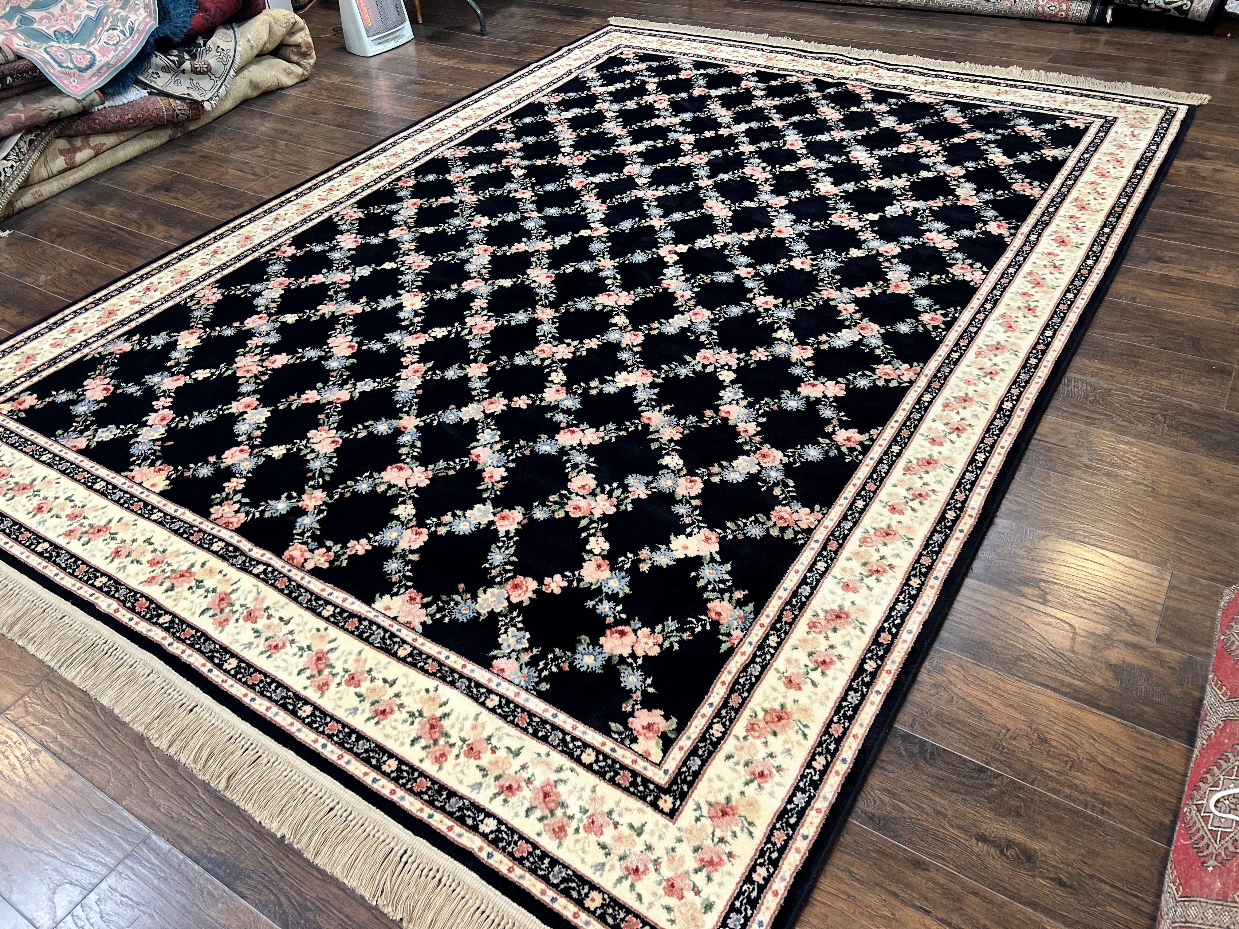Karastan Rug 8' 8" x 12" Garden of Eden Collection Ebony Trellis #509/1270, Wool Pile Discontinued Vintage Karastan Carpet, Room Sized Rug - Jewel Rugs