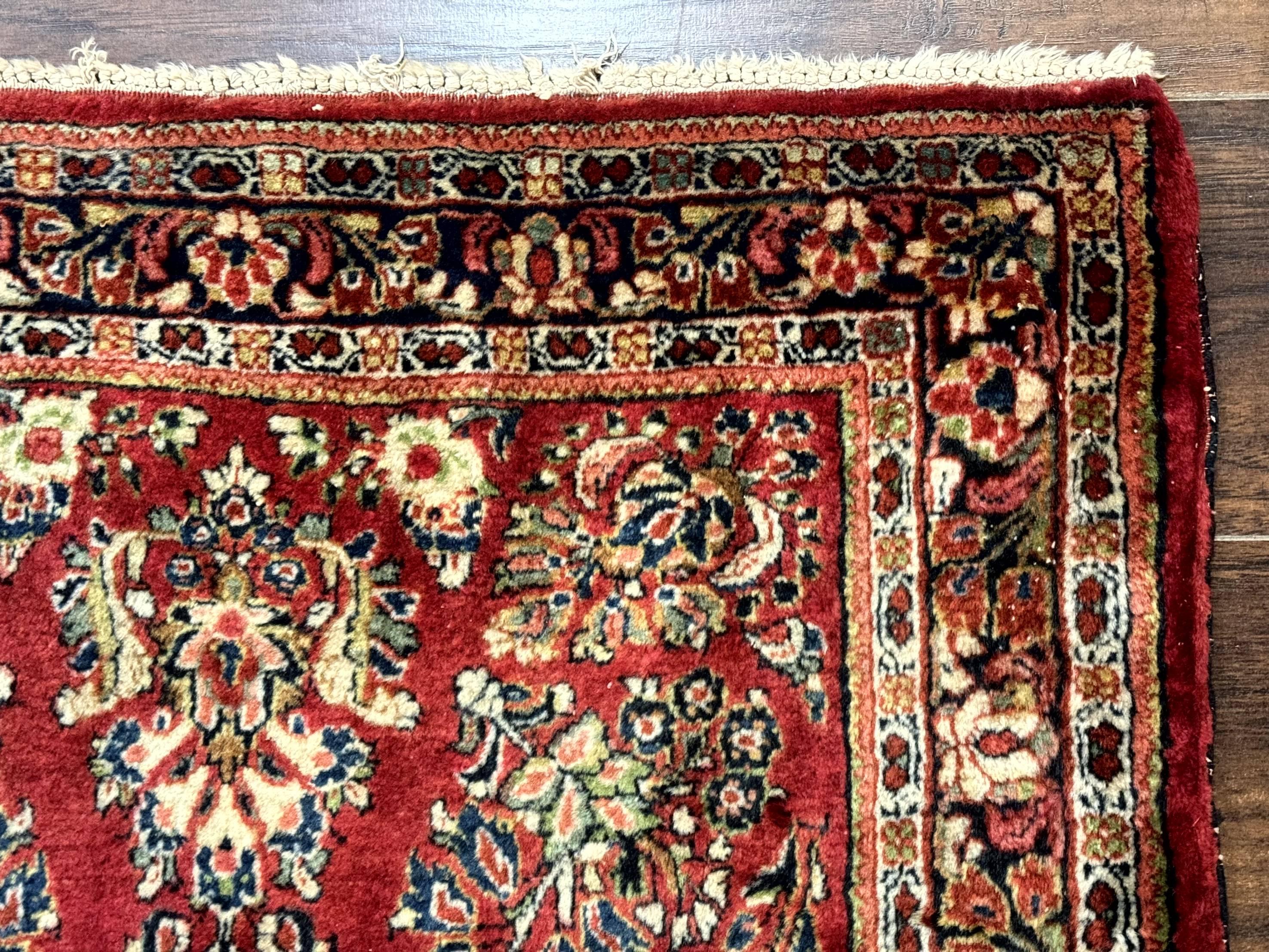Red Persian Sarouk Rug 3 x 5.8, Antique Wool Carpet, 210 KPSI - Jewel Rugs