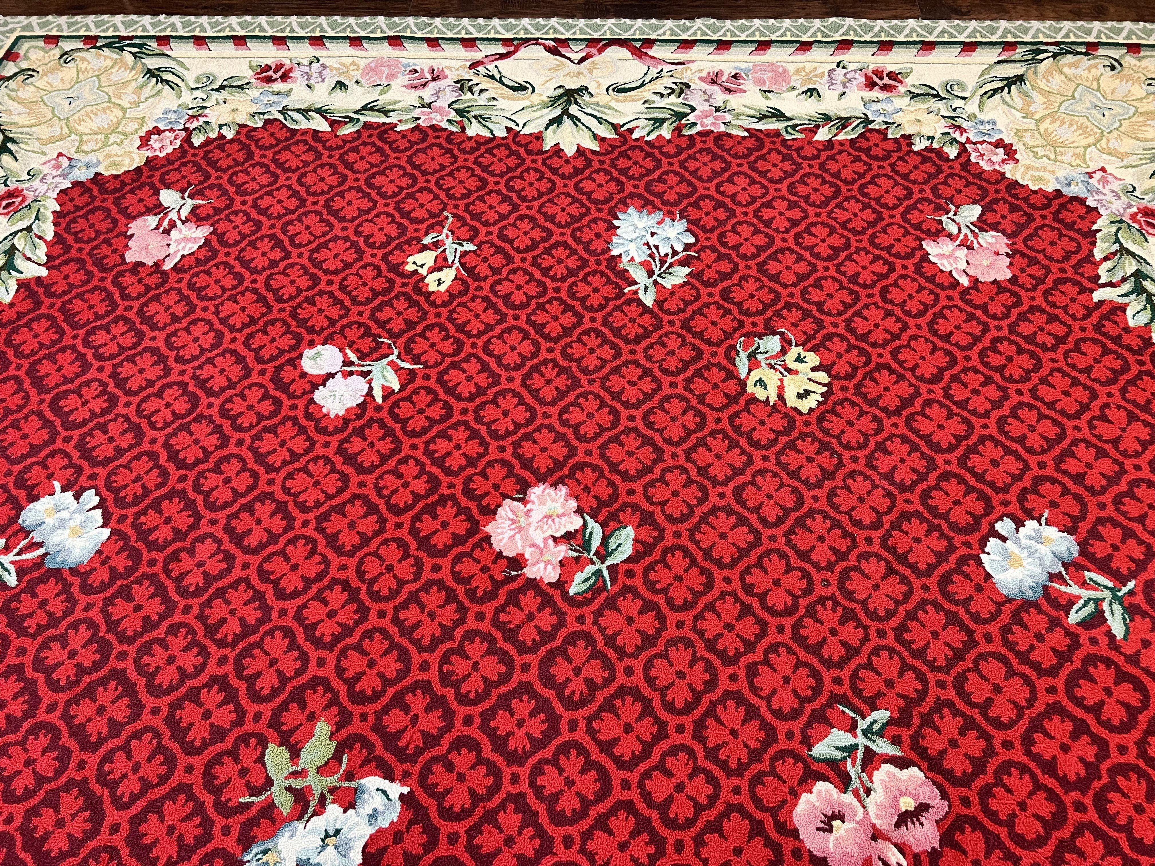 Vintage Stark Rug 10x17, Stark Carpet 10 x 17, Hooked Rug, Aubusson French European Design, Red, Elegant, Wool Palace Sized Rug - Jewel Rugs