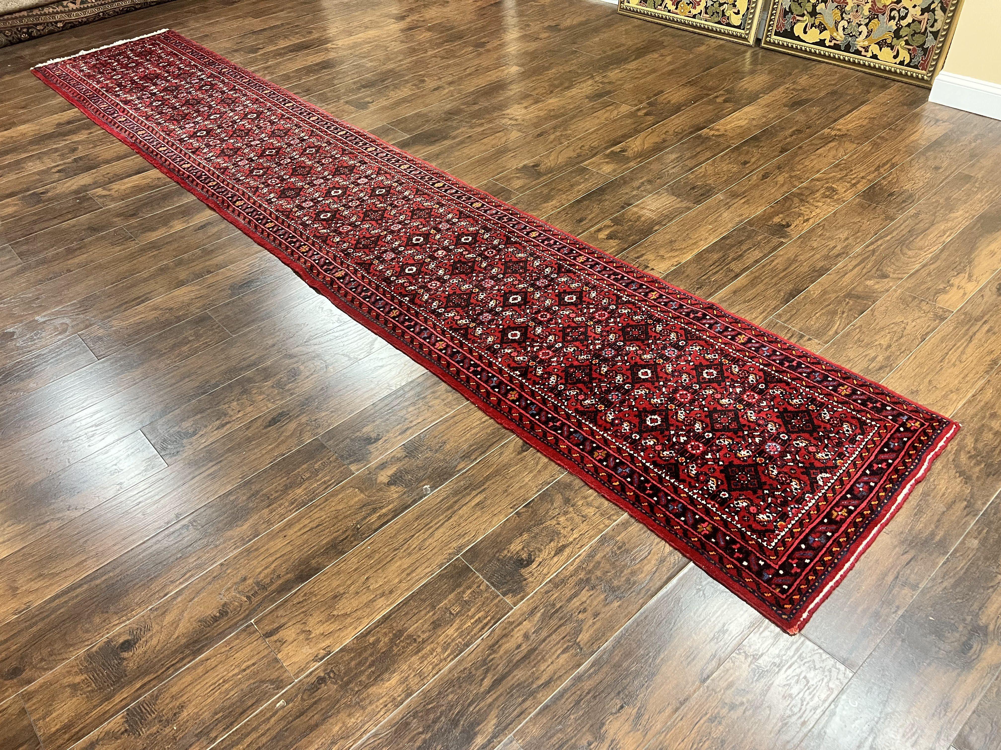 Persian Runner Rug 3 x 16, Wool Handmade Long Antique Hamadan Oriental Rug for Hallway, Red Tribal Rug, Allover Pattern, 3x16 Runner Rug - Jewel Rugs