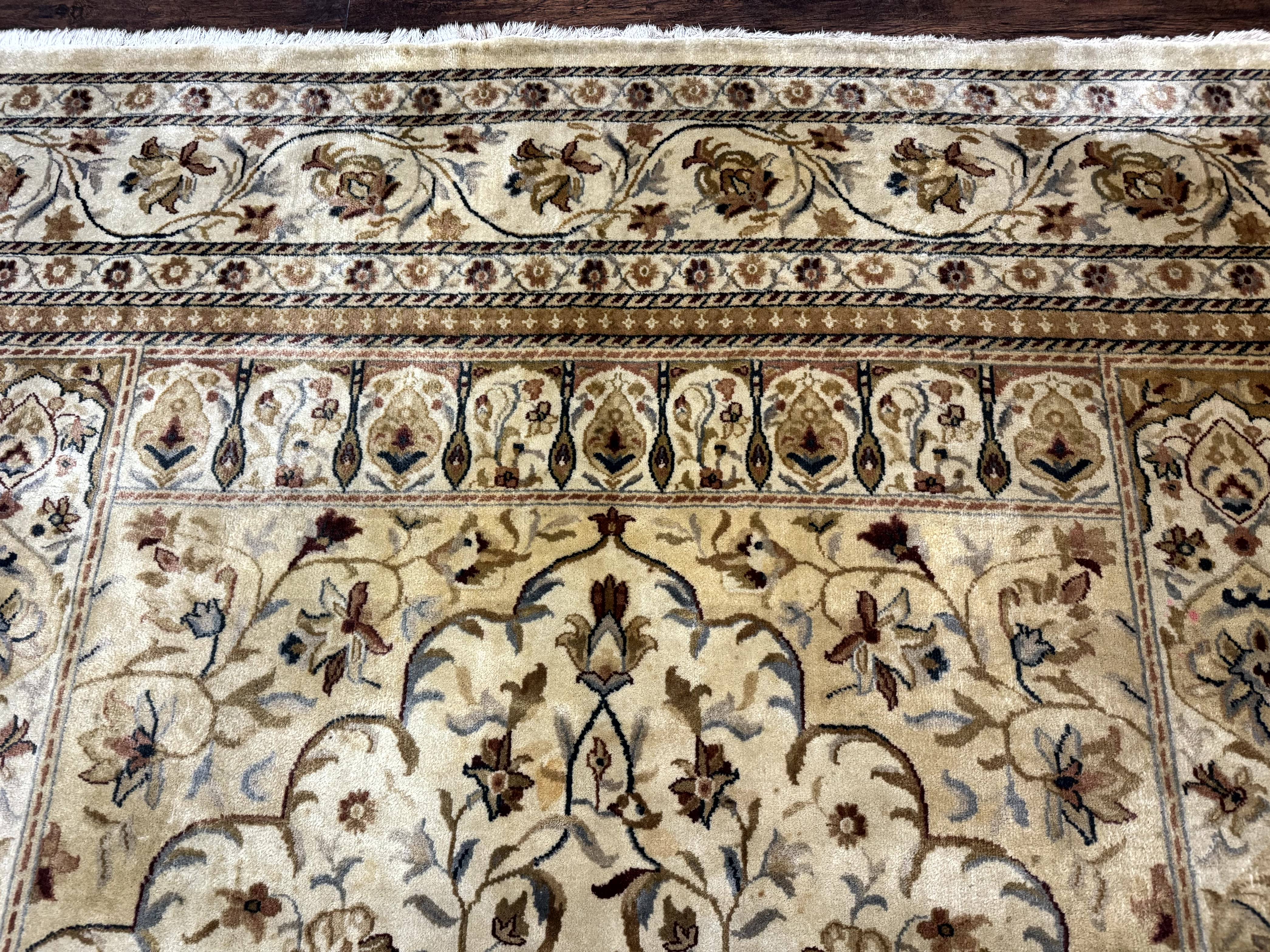 Indo Persian Rug 8x11, Beige, Handmade Vintage Traditional Carpet - Jewel Rugs