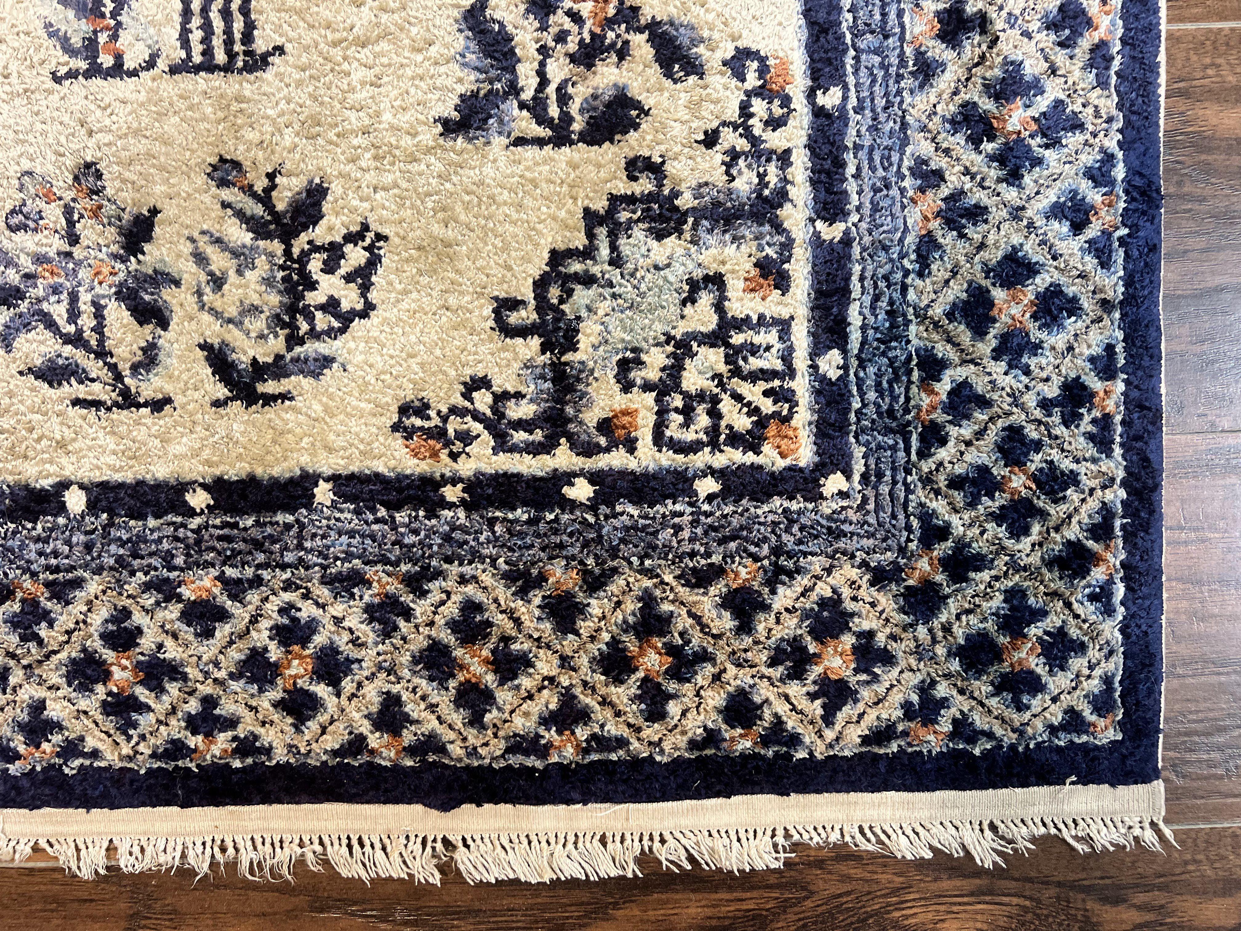 Silk Chinese Rug 3x5, Vintage Handmade Peking Carpet, Asian Oriental Art Deco Rug - Jewel Rugs