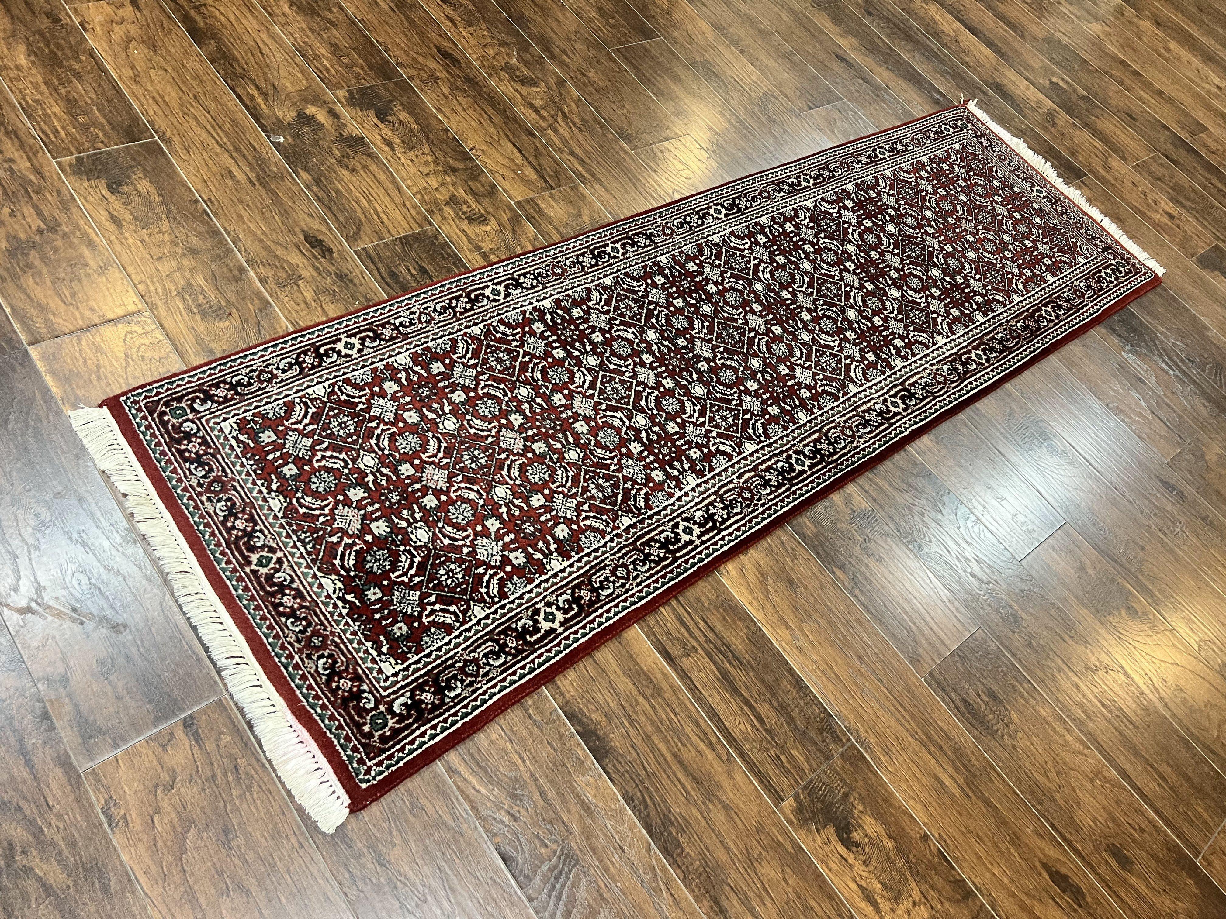 Indo Persian Runner Rug 2.7 x 8, Wool Hand Knotted Vintage Carpet, Red Black, Herati Allover Pattern, Oriental Runner, Rug for Hallway - Jewel Rugs