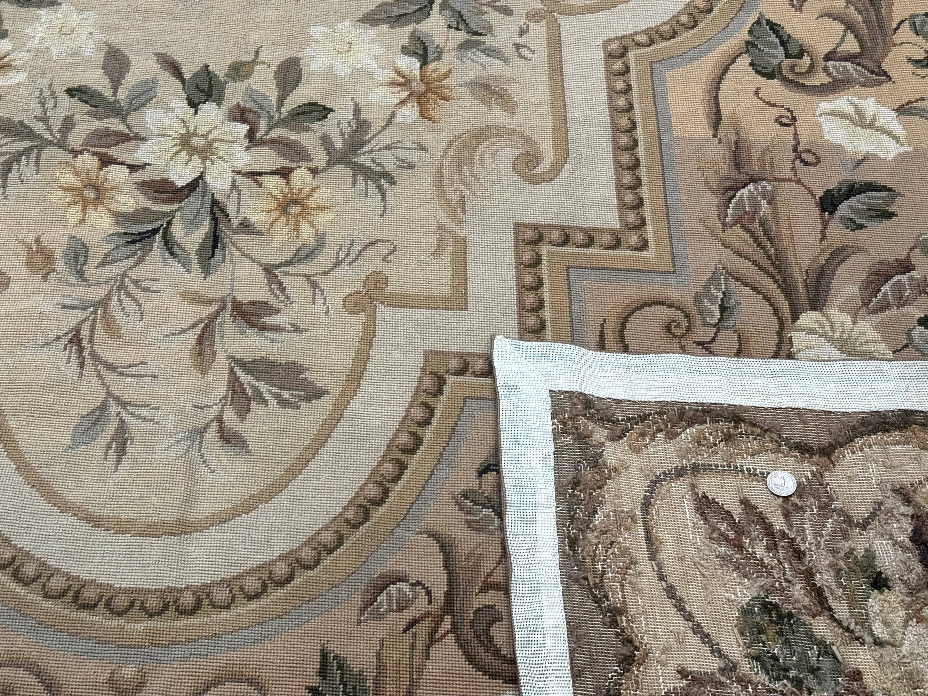 Large Needlepoint Rug 12x15, Palace Size Aubusson Carpet, Vintage, Handmade - Jewel Rugs