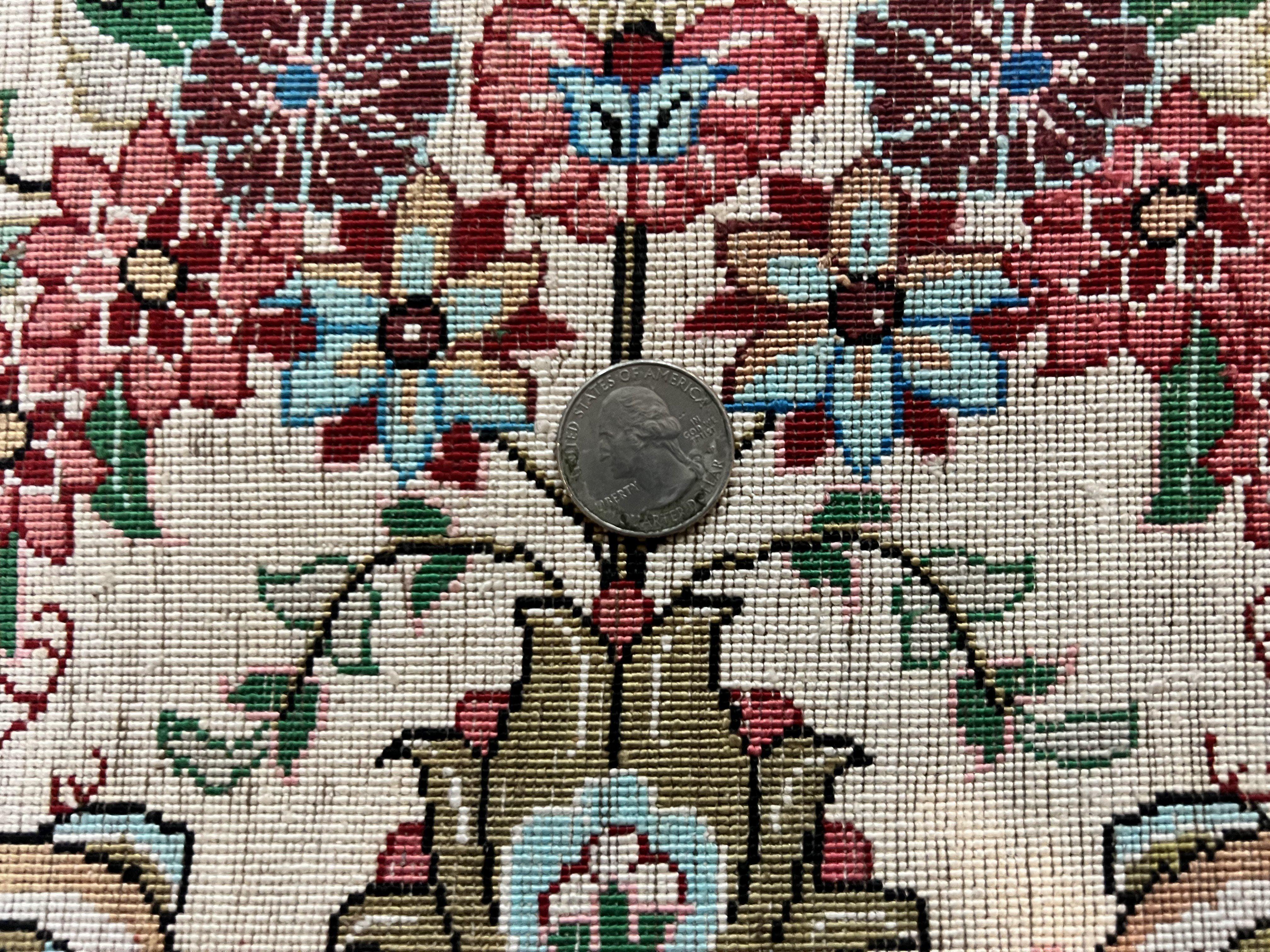 Silk Persian Tabriz Round Rug 3x3 ft, Very Fine Hand Knotted Carpet 380 KPSI, Cream & Gold, Bird Pictorials, Floral, Rare - Jewel Rugs