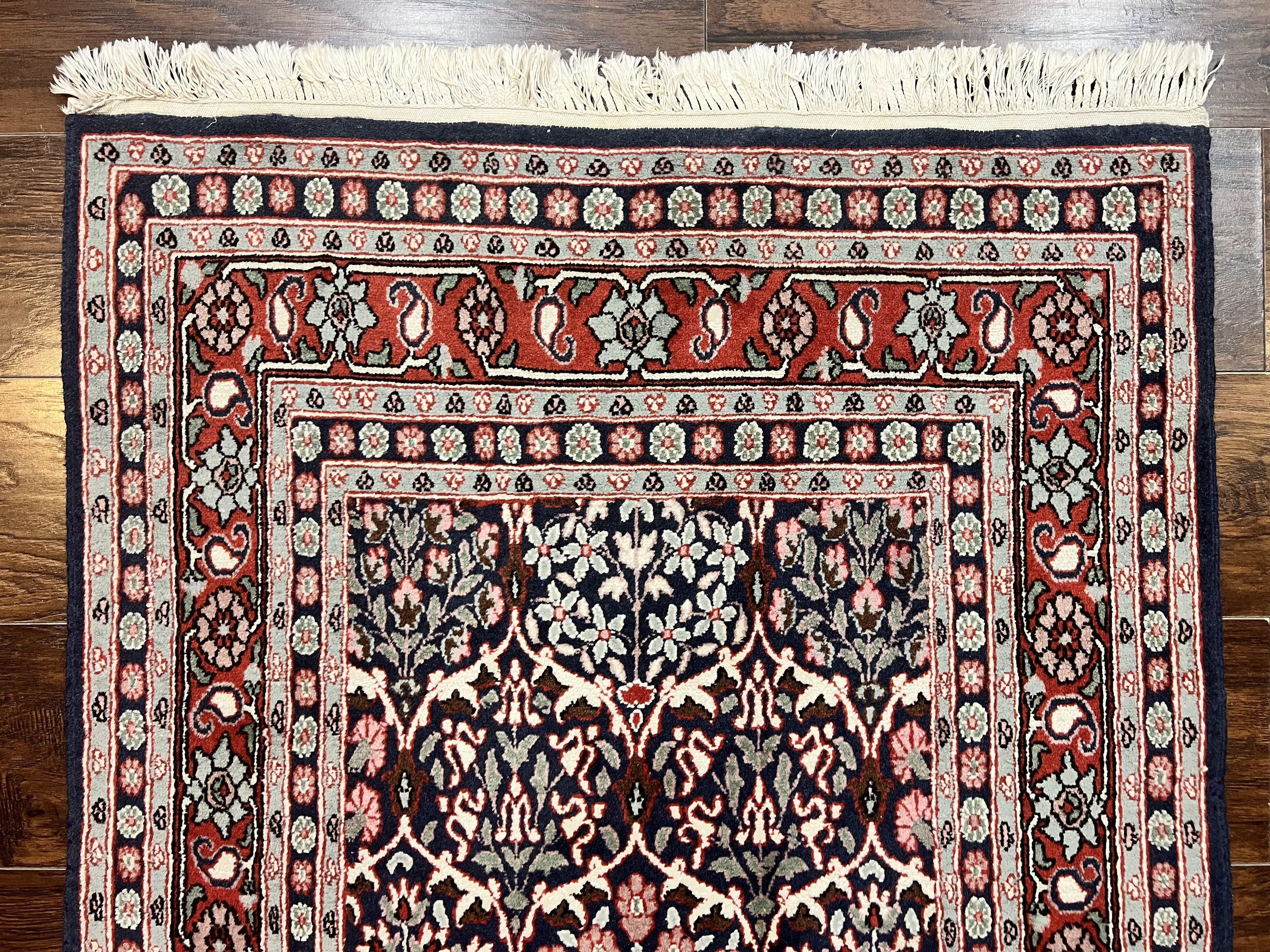 Pak Persian Rug 3x4, Wool Hand Knotted Vintage Traditional Carpet, Navy Blue & Red, Very Fine Small Handmade Floral Rug - Jewel Rugs