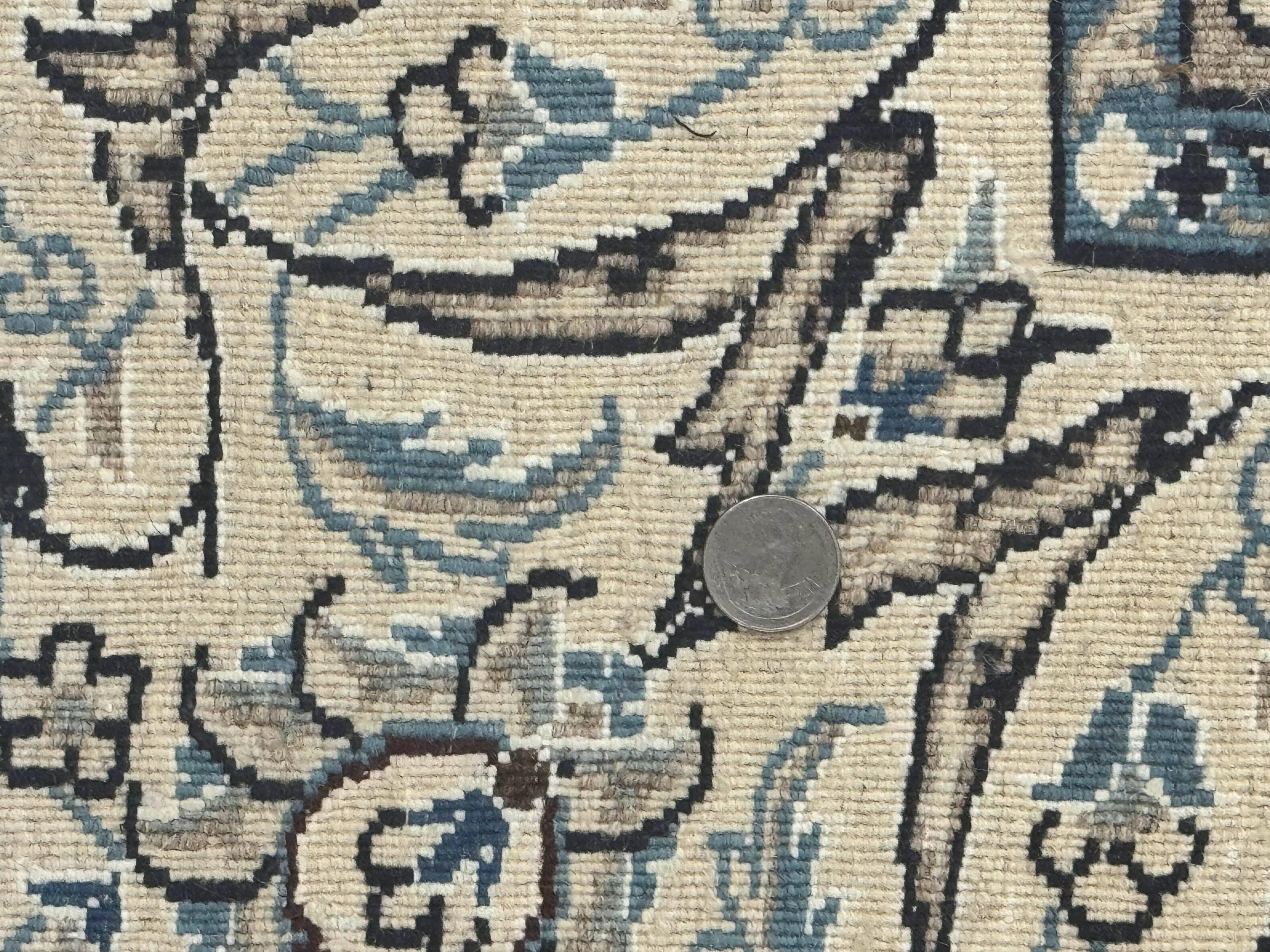 Persian Nain Rug 8x11, Navy Blue and Ivory, Handmade Wool Vintage Carpet, Floral Medallion - Jewel Rugs