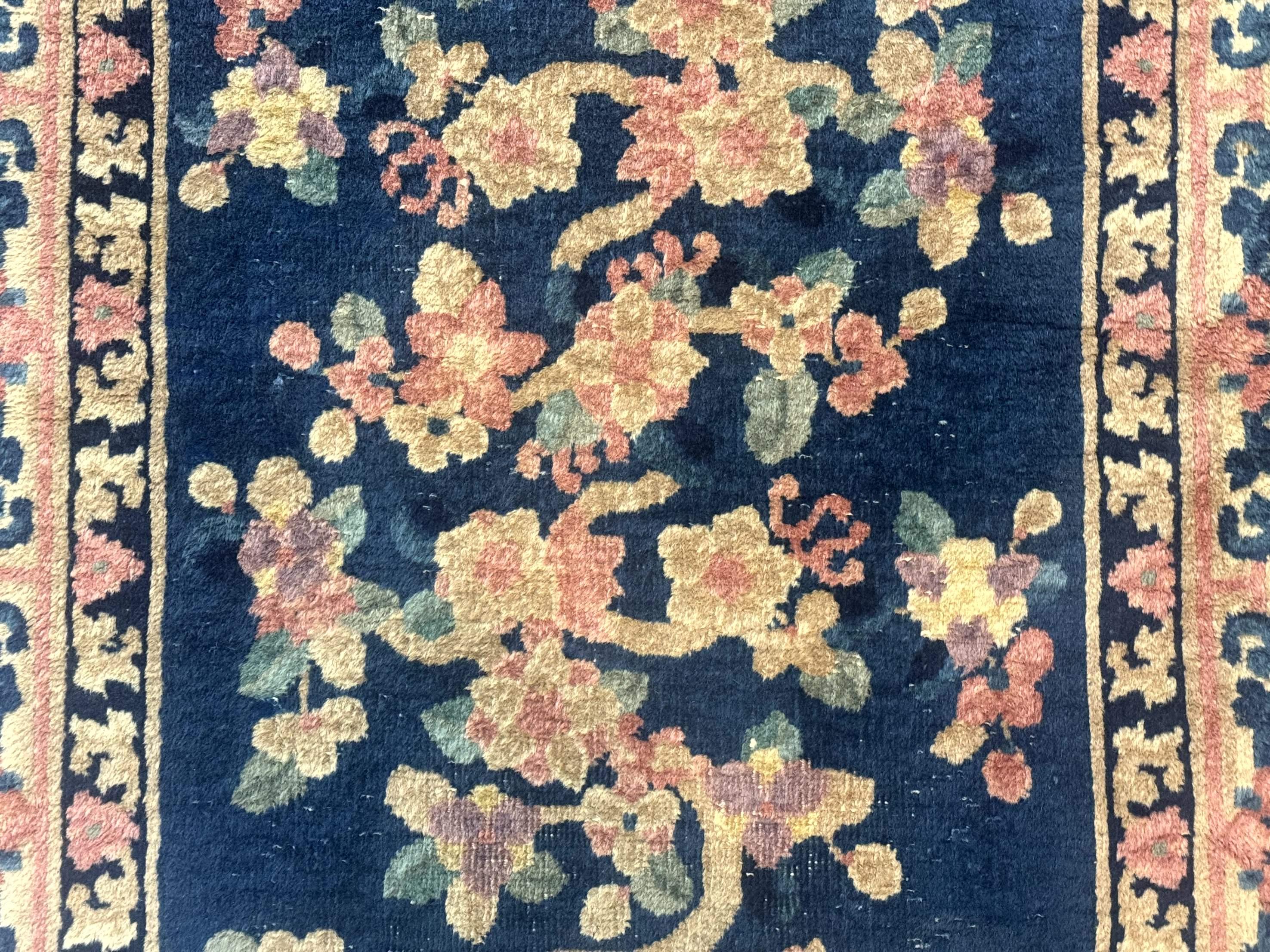 Blue and Beige Chinese Wool Rug 3x6, Chinese Fete Rug, Peking Rug, Antique Chinese Carpet - Jewel Rugs