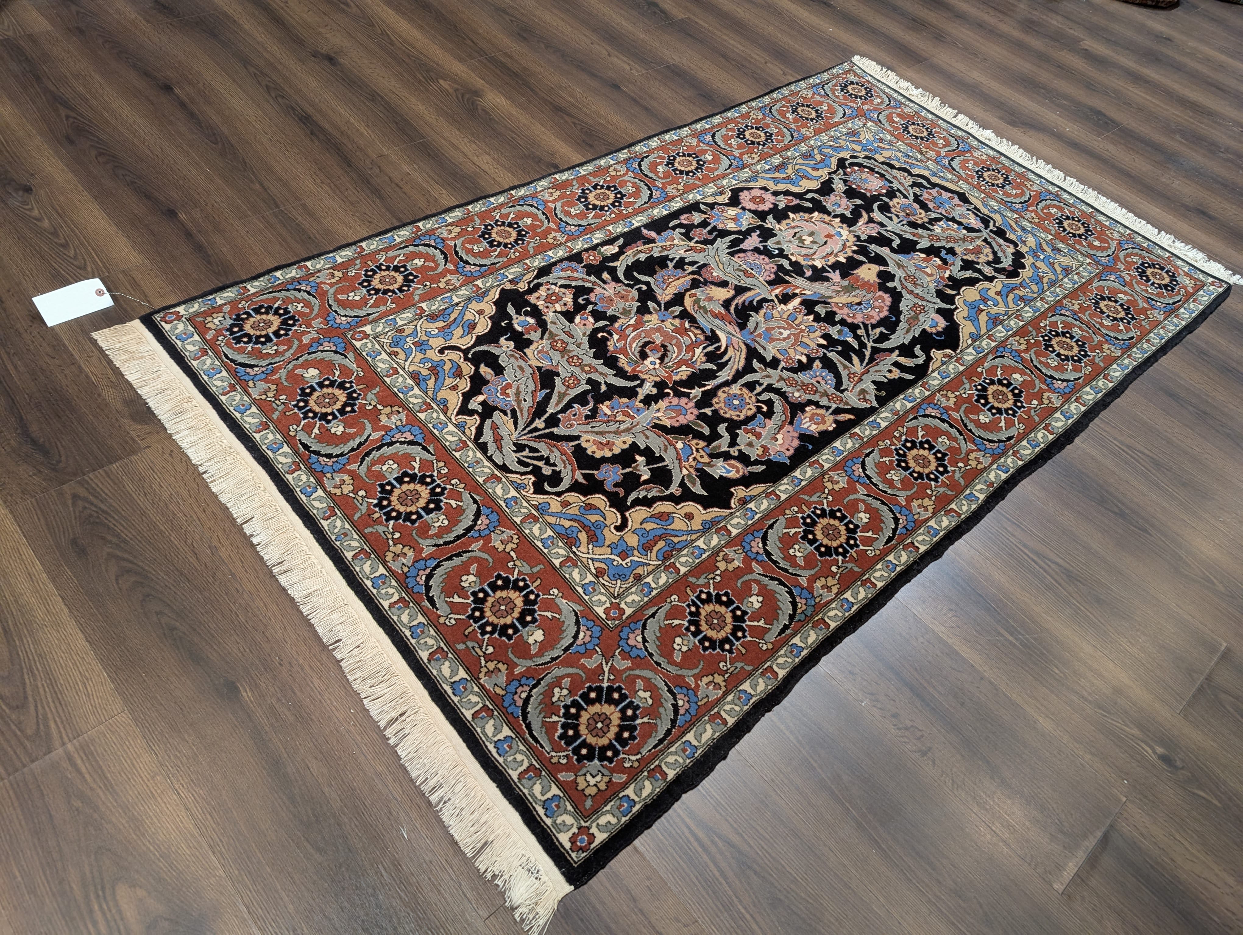 Turkish Hereke Rug 4x7, Kork Wool, Hand-Knotted Blue Carpet, Signed, 225 KPSI - Jewel Rugs