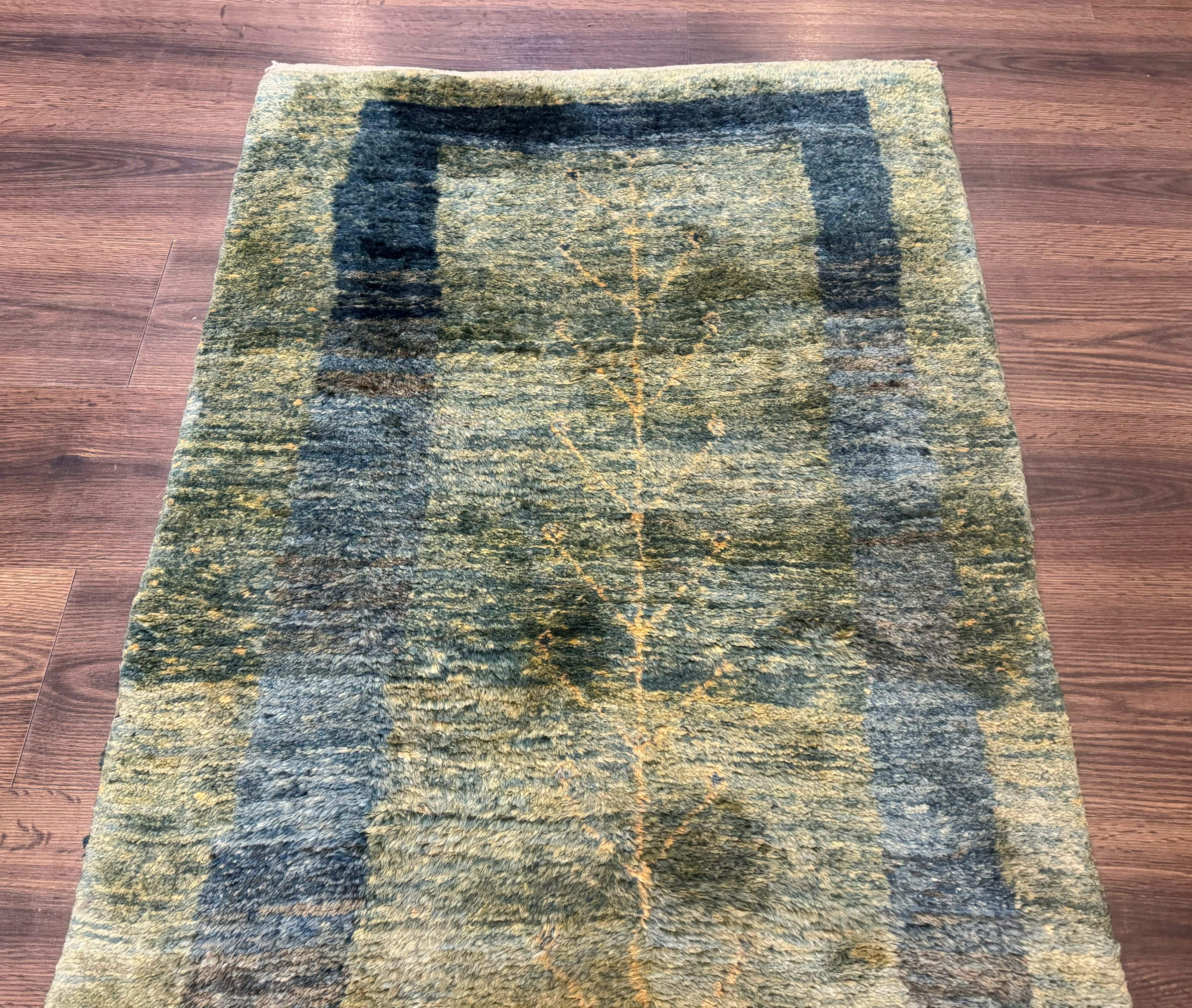 Persian Gabbeh Runner Rug 3 x 9, Green, Tribal Hallway Rug 3x9 - Jewel Rugs