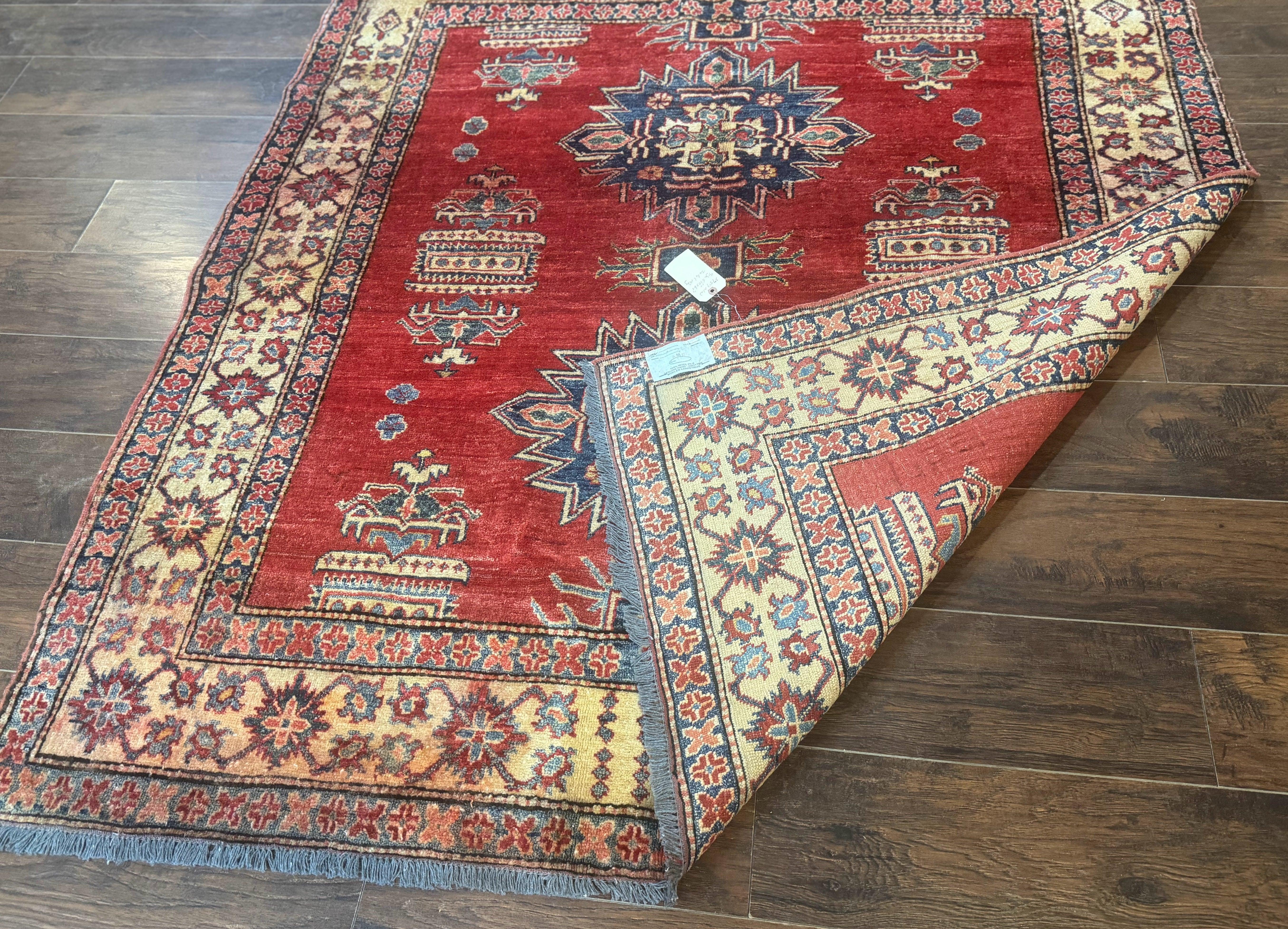 Square Turkish Rug 6x6, Azerbaijani Azeri Turkish Armenian Rug, Red Tan Blue, Geometric, Wool Carpet - Jewel Rugs