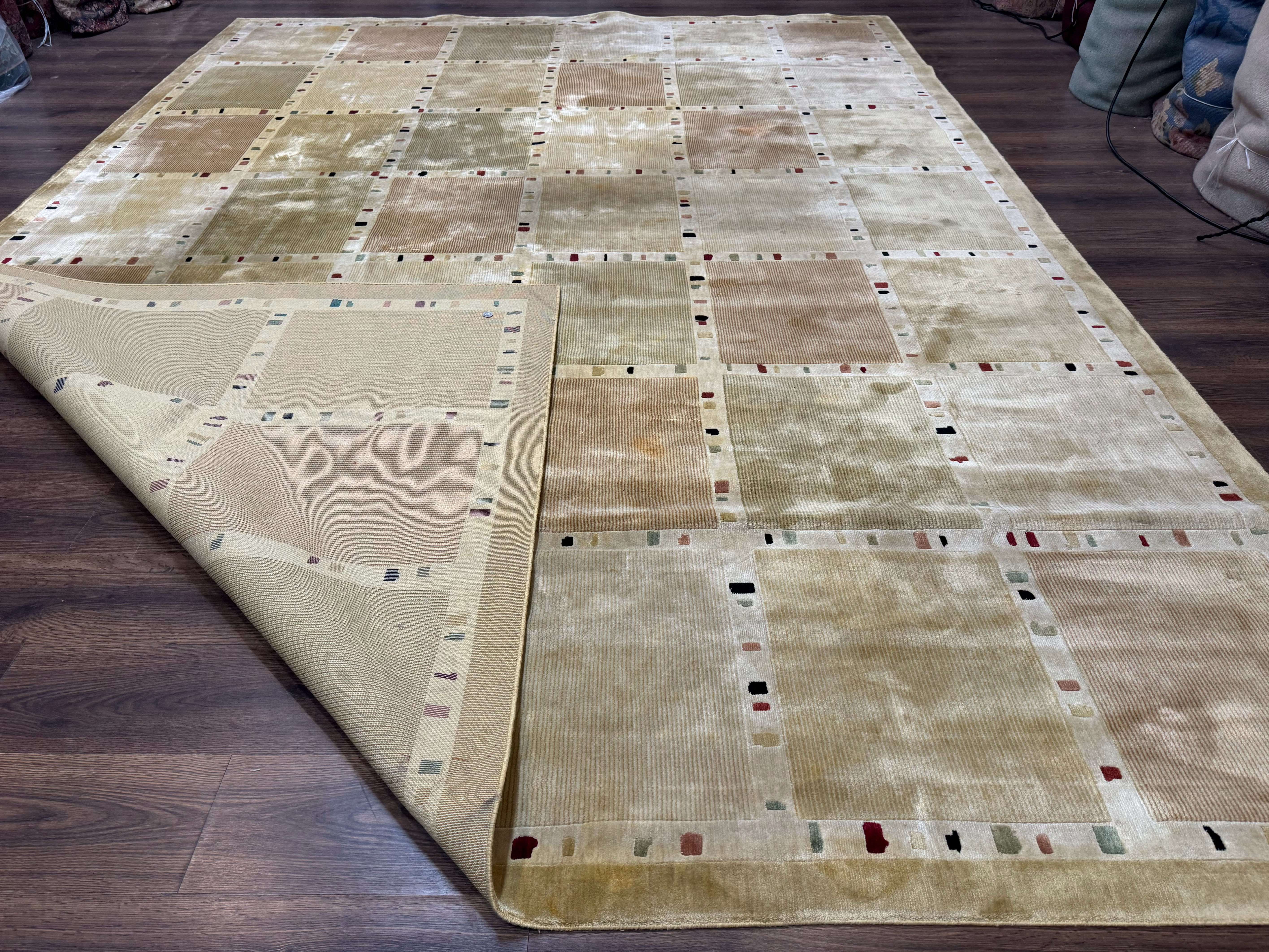 Large Wool Rug 10x13, Panel Design, Modern Contemporary Carpet - Jewel Rugs