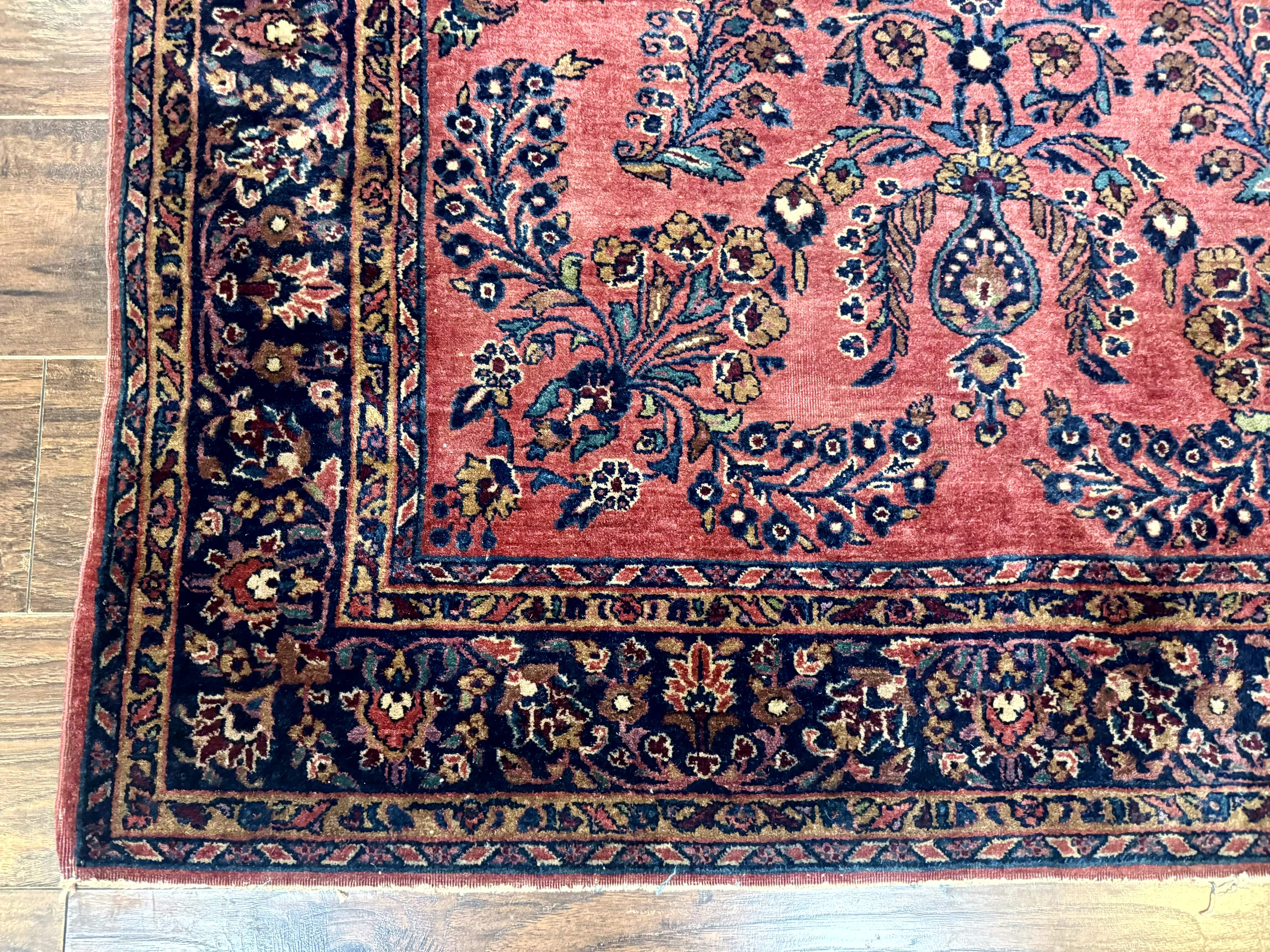Persian Mohajeran Sarouk Rug 5x7 – Light Red and Navy, Handmade Wool, Antique Carpet, Fine 200 KPSI - Jewel Rugs