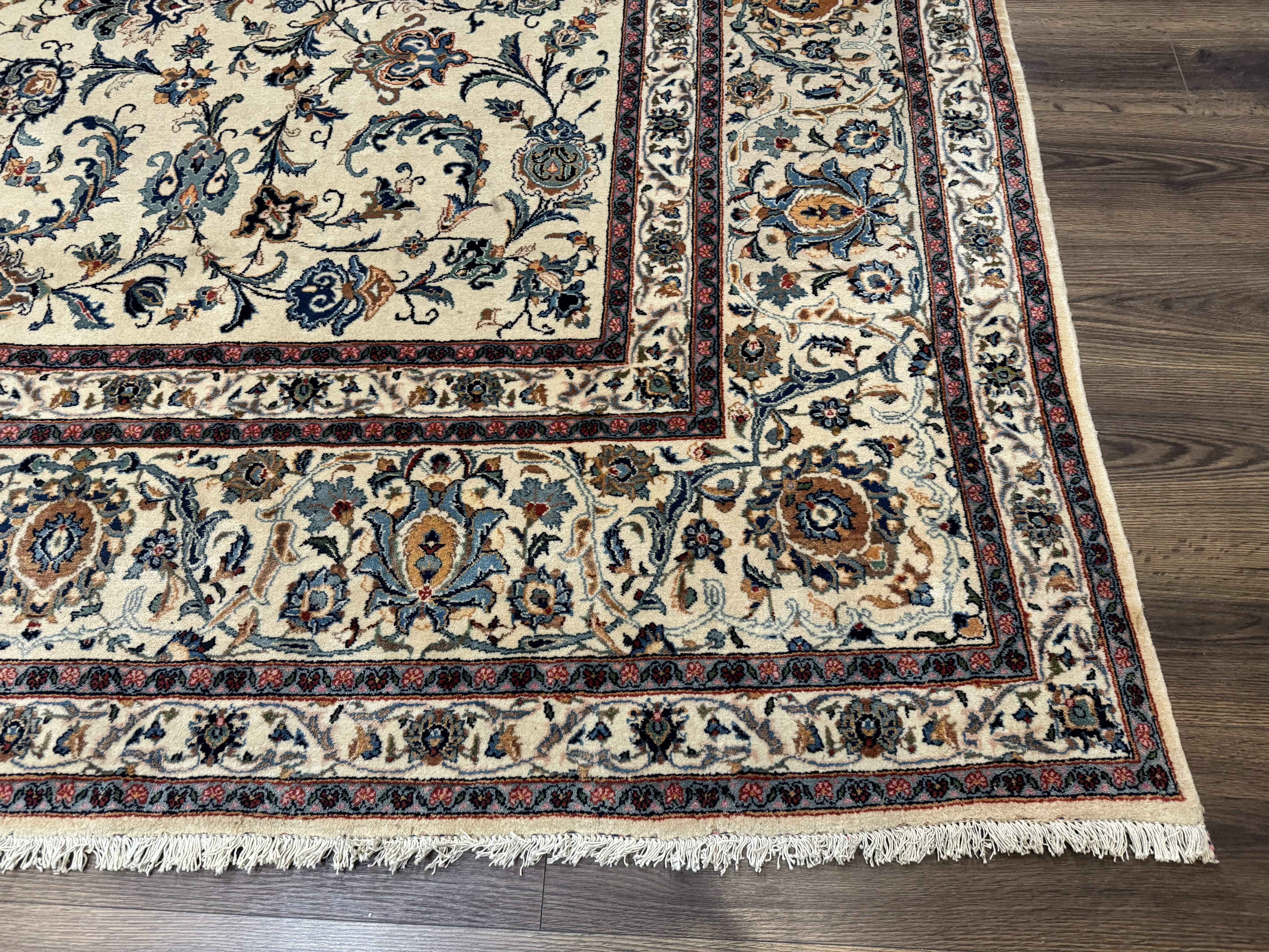 Persian Kashan Rug 10x14, Bone - Beige and Blue, Allover Pattern, Traditional Persian Carpet, Fine 260 KPSI - Jewel Rugs