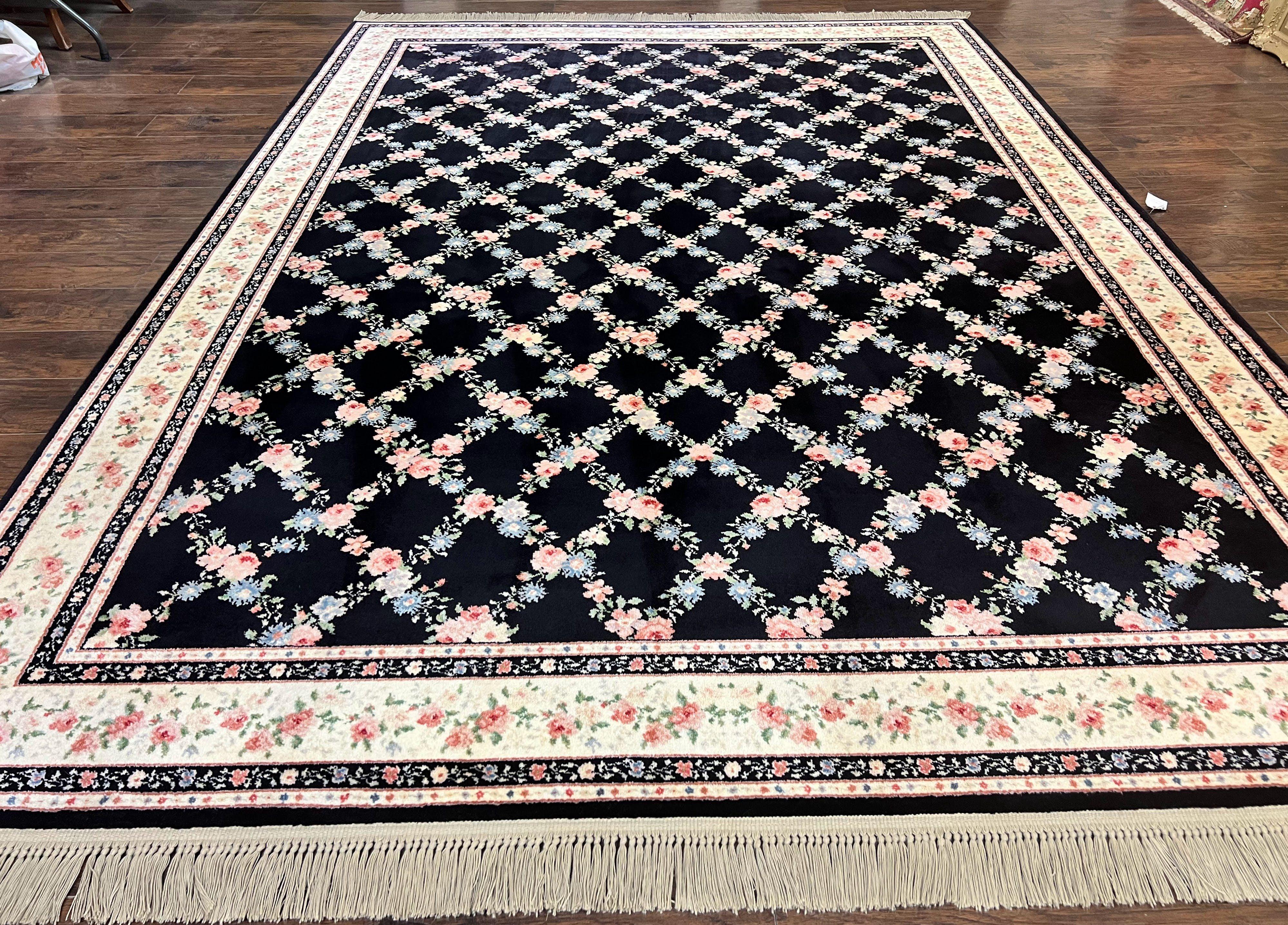 Karastan Rug 8.8 x 12, Garden of Eden #509/1270, Ebony Trellis, Vintage Discontinued Wool Pile Karastan Carpet - Jewel Rugs