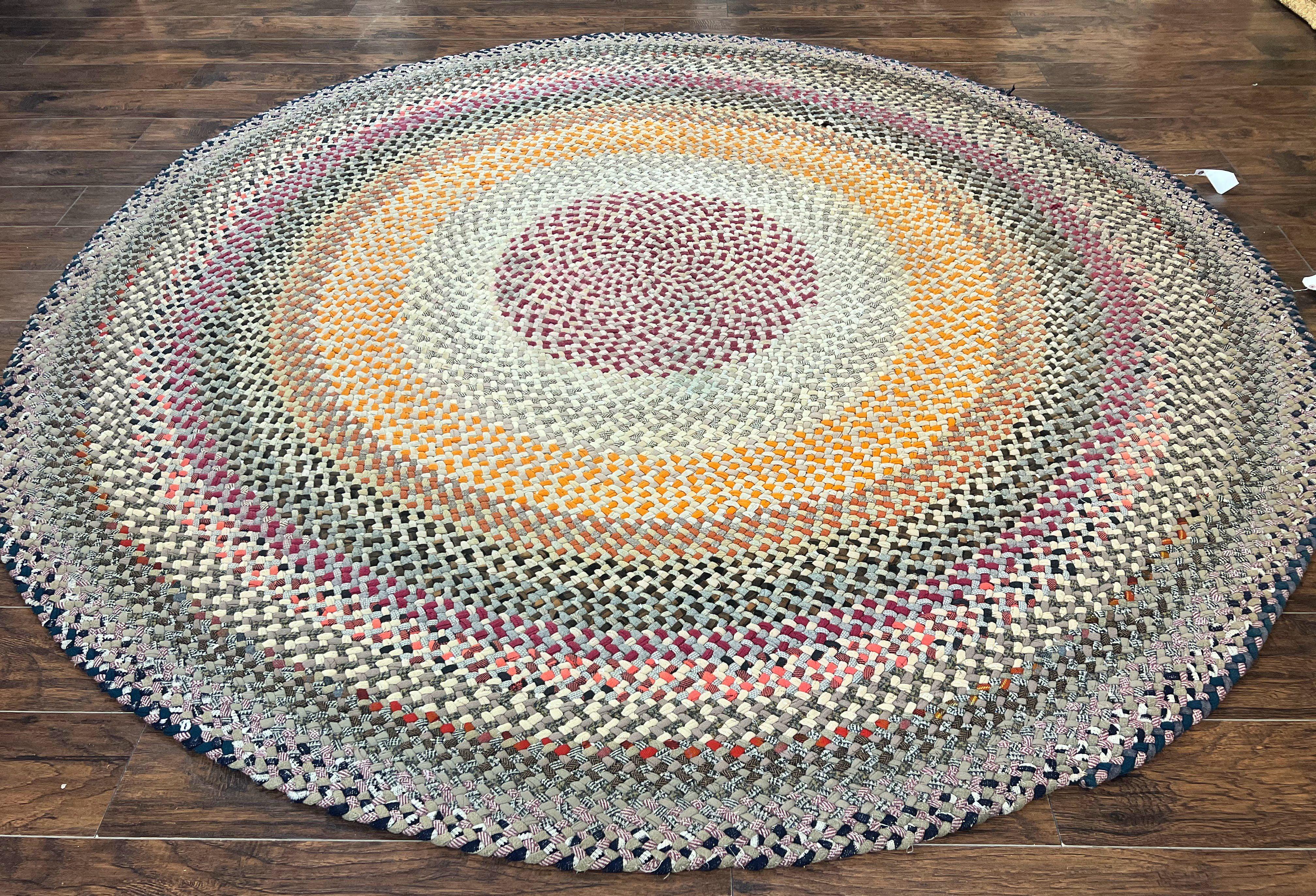 Large American Braided Rug 9x9, Multicolor Vintage Braided Carpet - Jewel Rugs